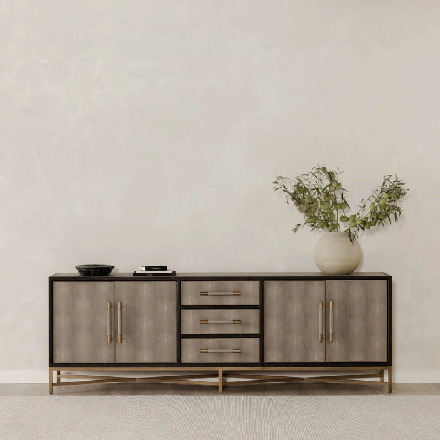 Luxury Vegan Leather 4-Door Sideboard European Style for Villa