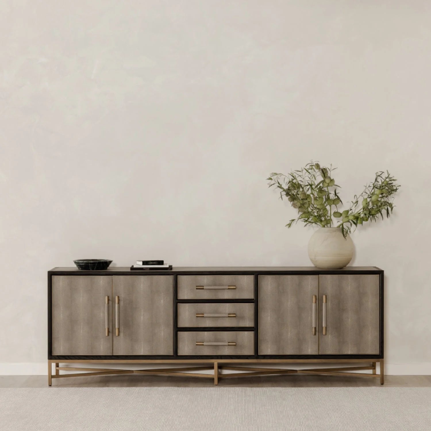 Luxury Vegan Leather 4-Door Sideboard European Style for Villa