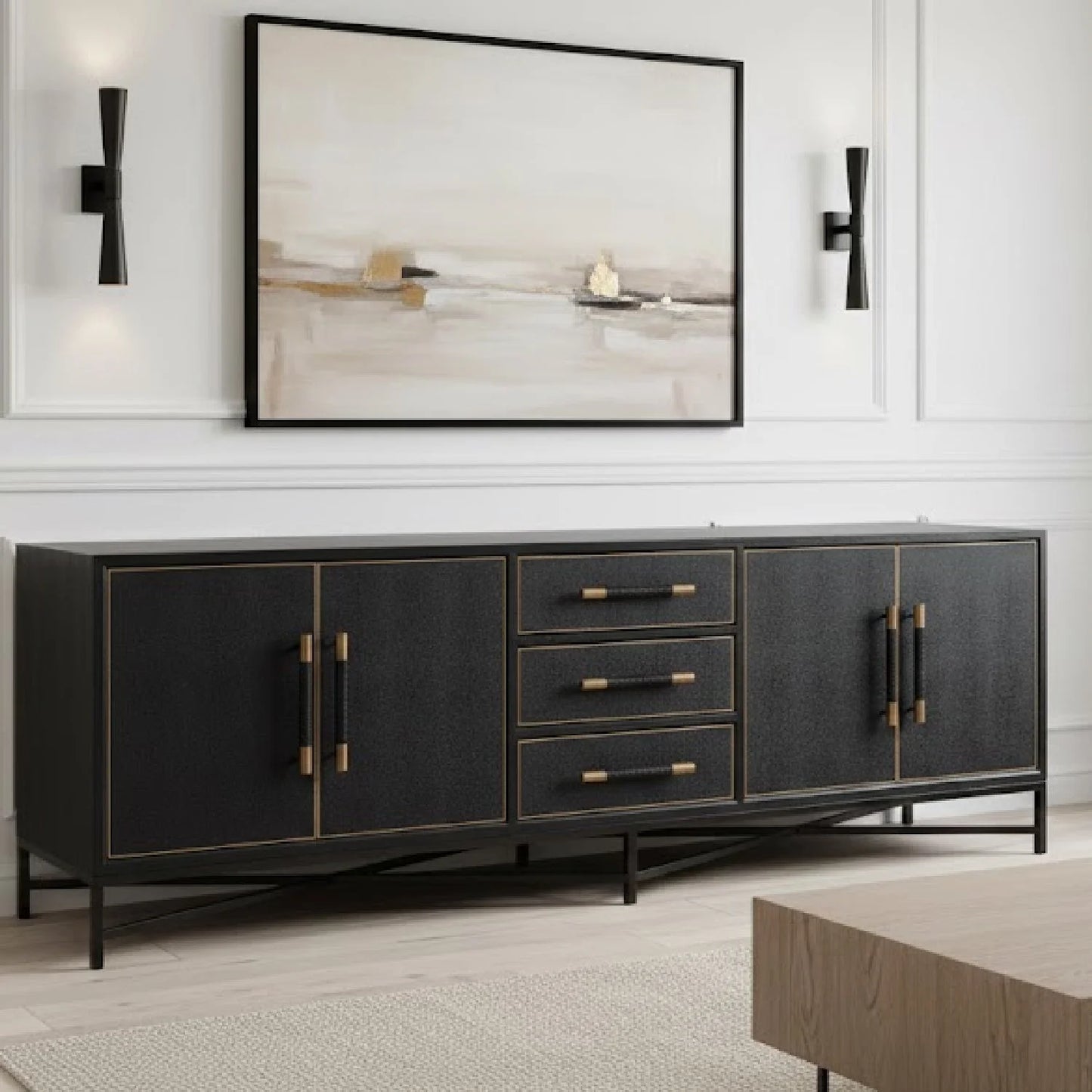 Luxury Vegan Leather 4-Door Sideboard European Style for Villa