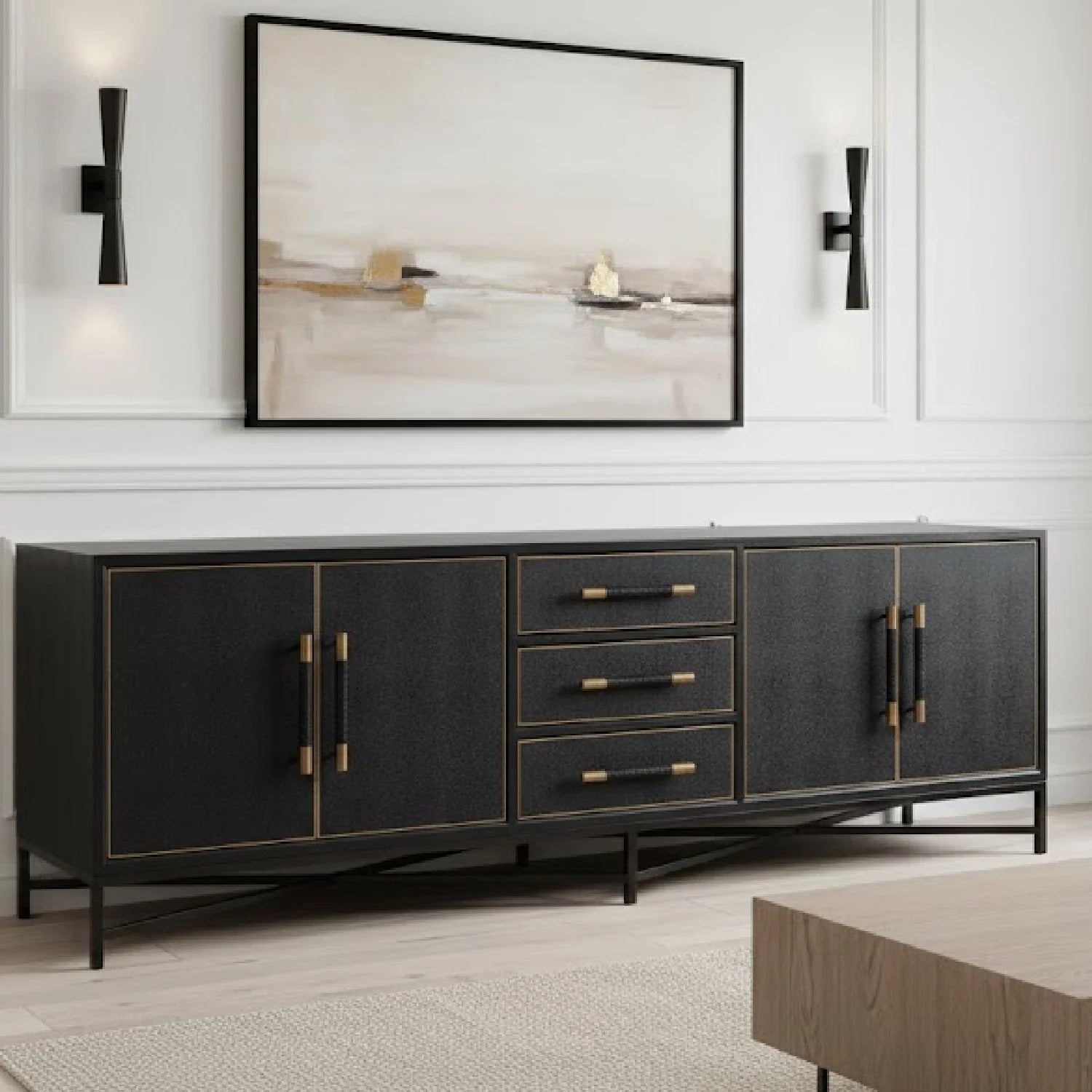 Luxury Vegan Leather 4-Door Sideboard European Style for Villa