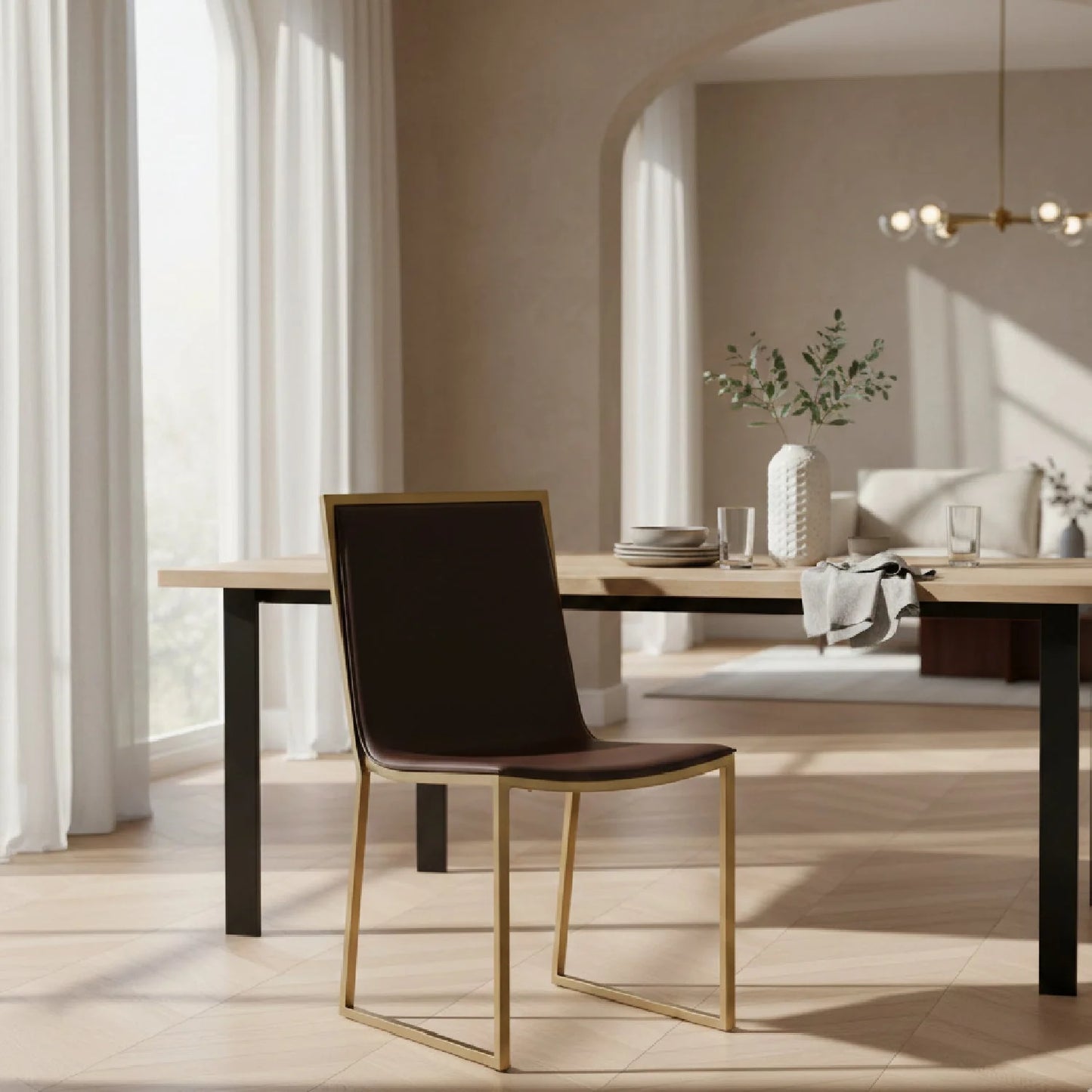 Luxury Vegan Leather Modern Dining Chair European Style for Villa