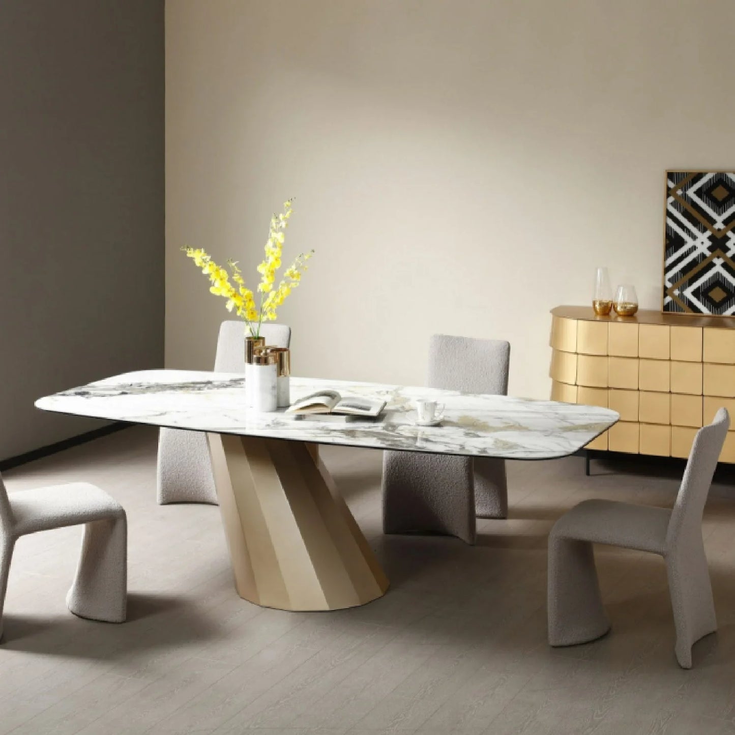 Luxury Vela Ceramic Angled Base Dining Table Modern Italian Style for Villa