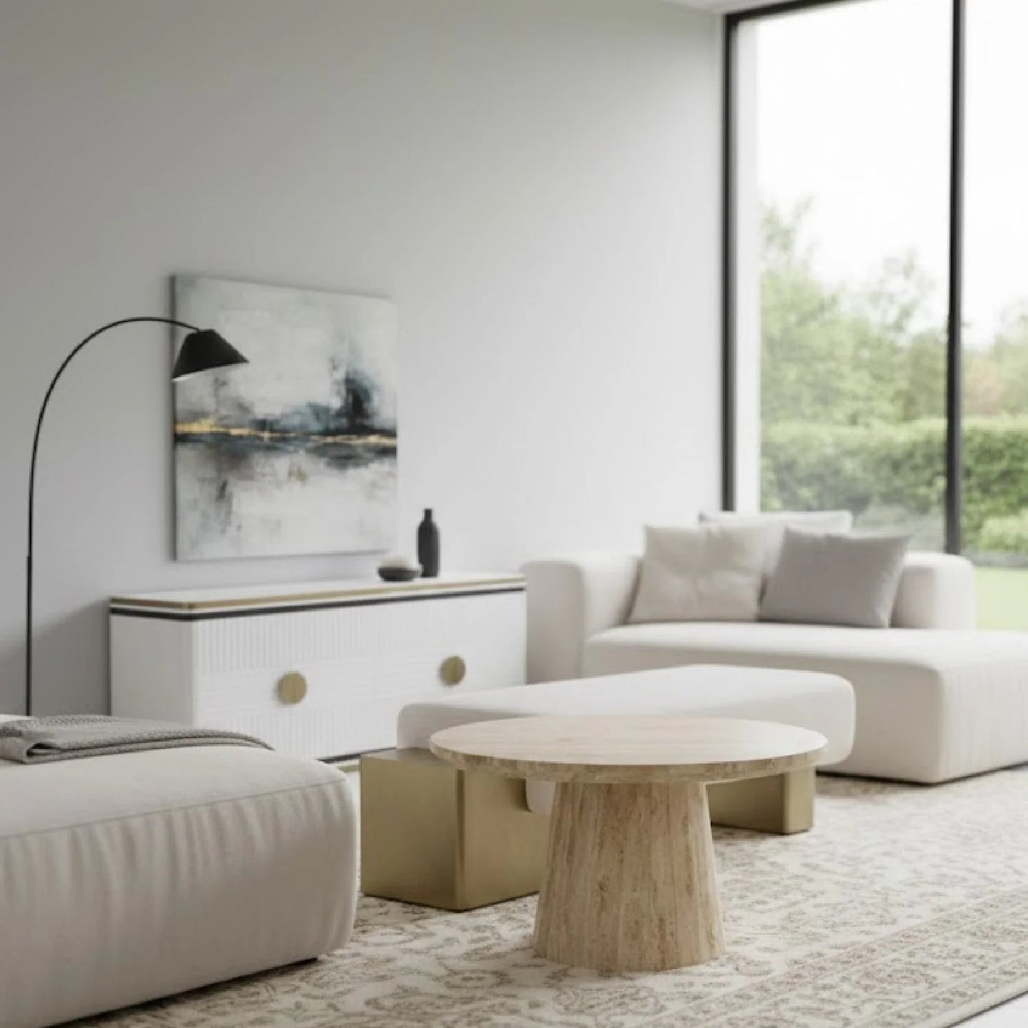 Luxury Velma Travertine Marble Round Coffee Table Modern Italian Style for Villa