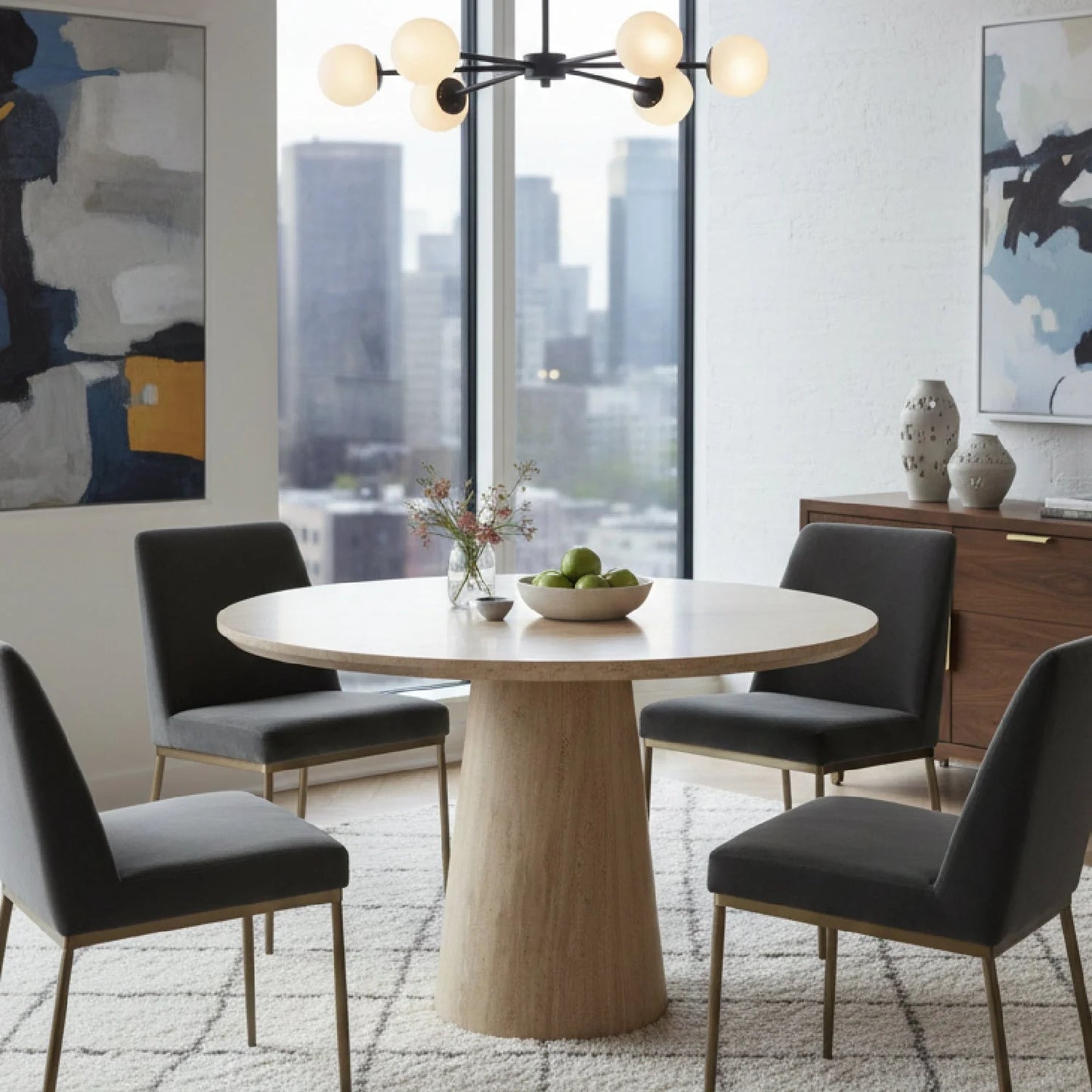 Luxury Velma Travertine Round Dining Table Modern Italian Style for Villa