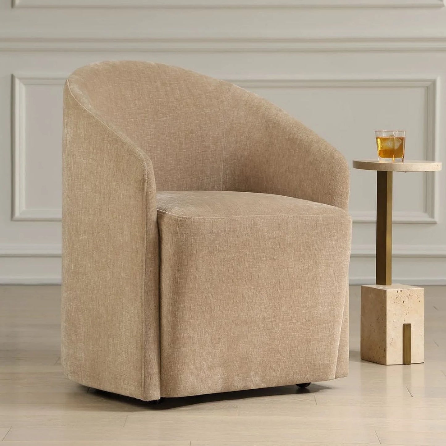 Luxury Velvet Barrel Wheeled Dining Chair European Style for Villa