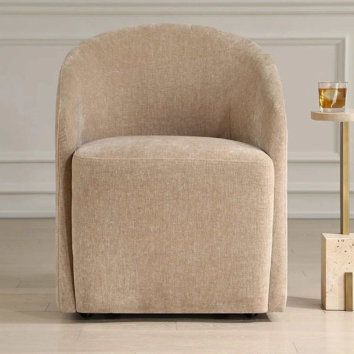 Luxury Velvet Barrel Wheeled Dining Chair European Style for Villa