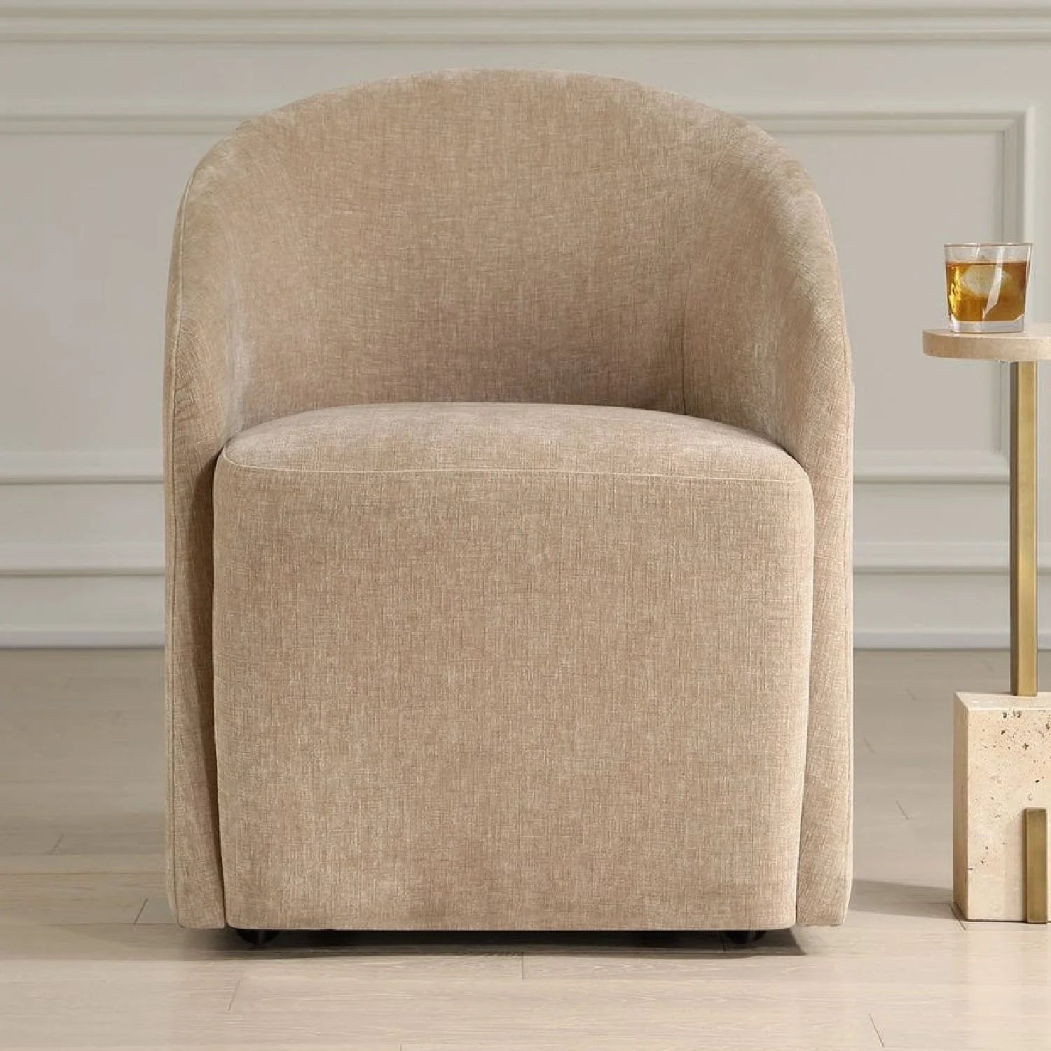 Luxury Velvet Barrel Wheeled Dining Chair European Style for Villa