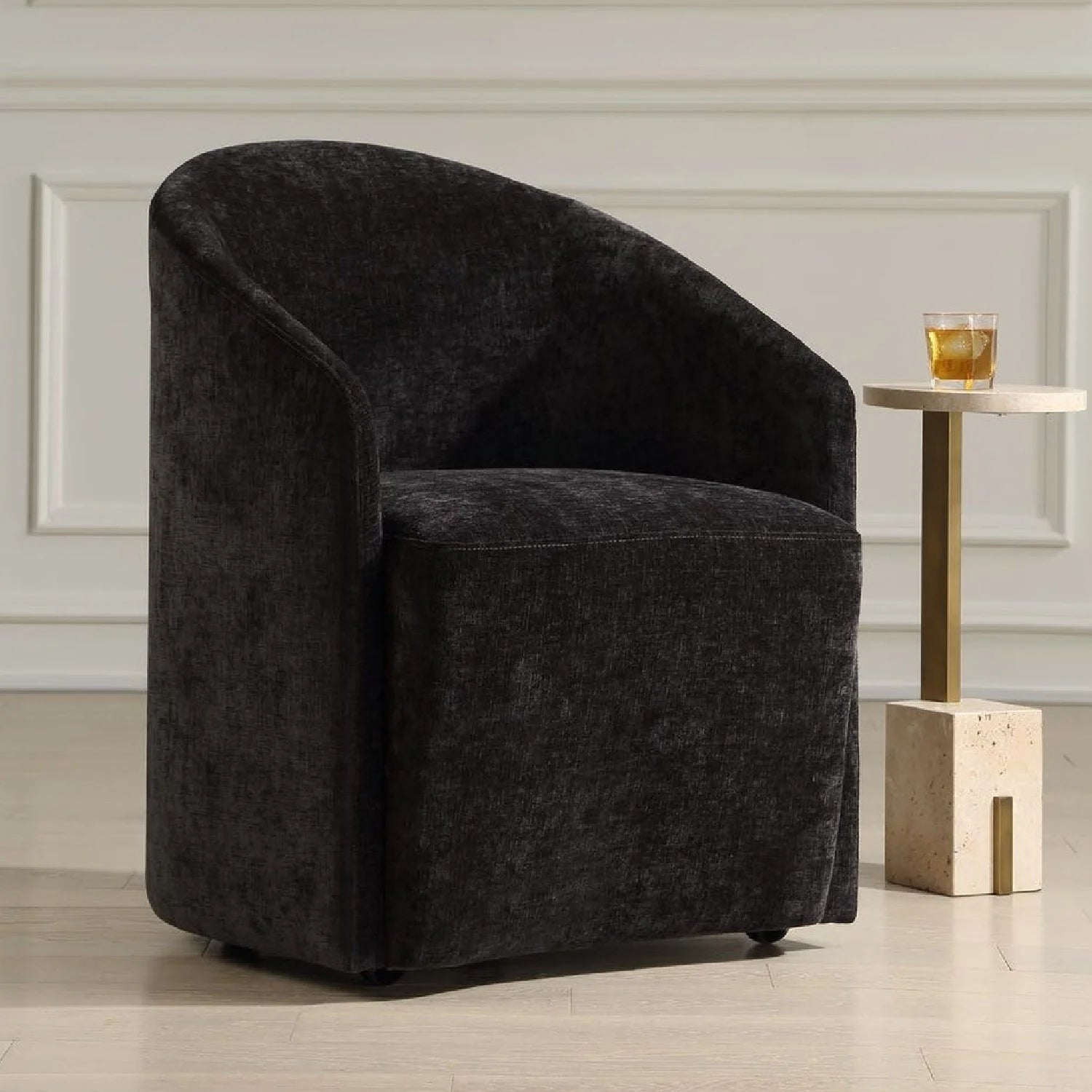 Luxury Velvet Barrel Wheeled Dining Chair European Style for Villa
