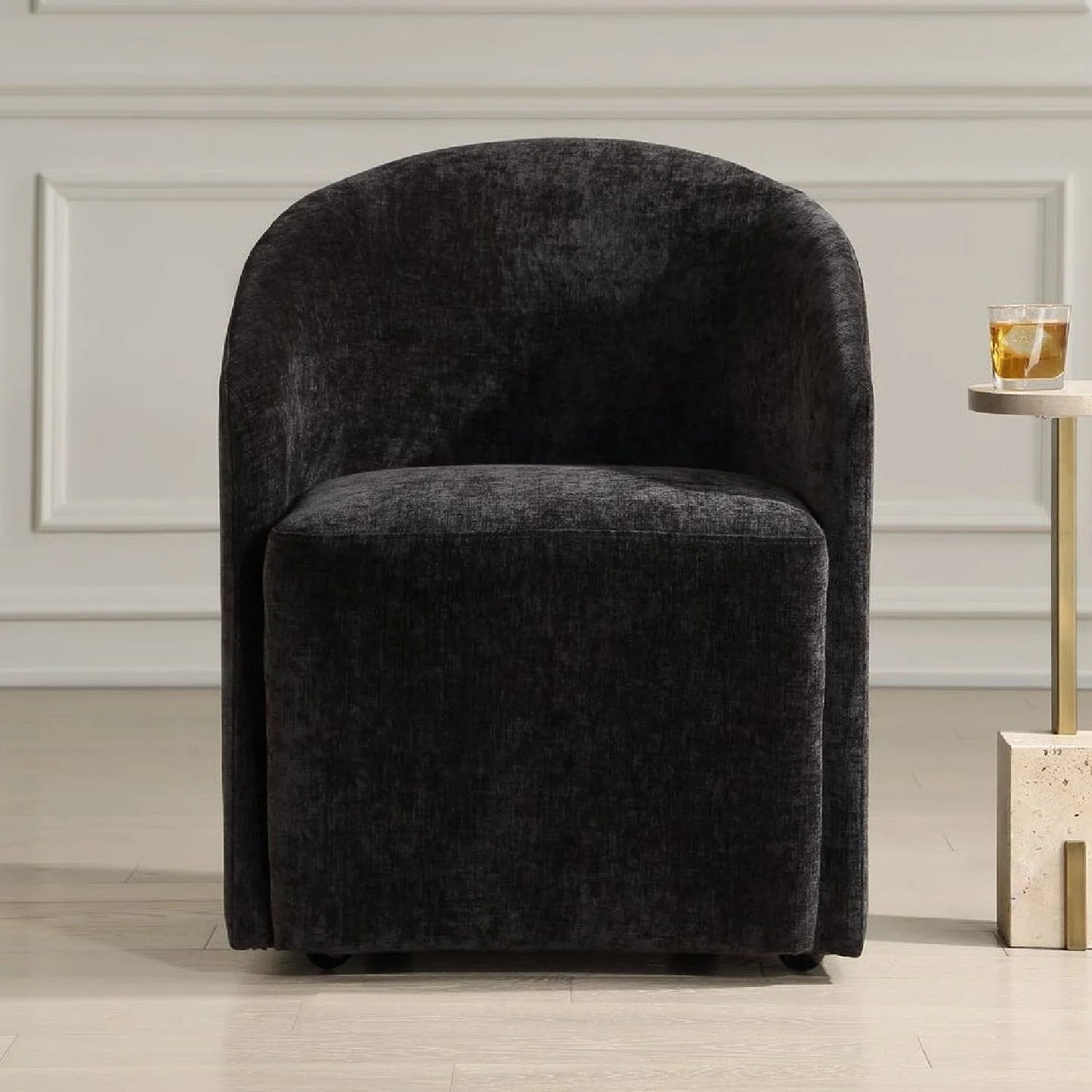 Luxury Velvet Barrel Wheeled Dining Chair European Style for Villa