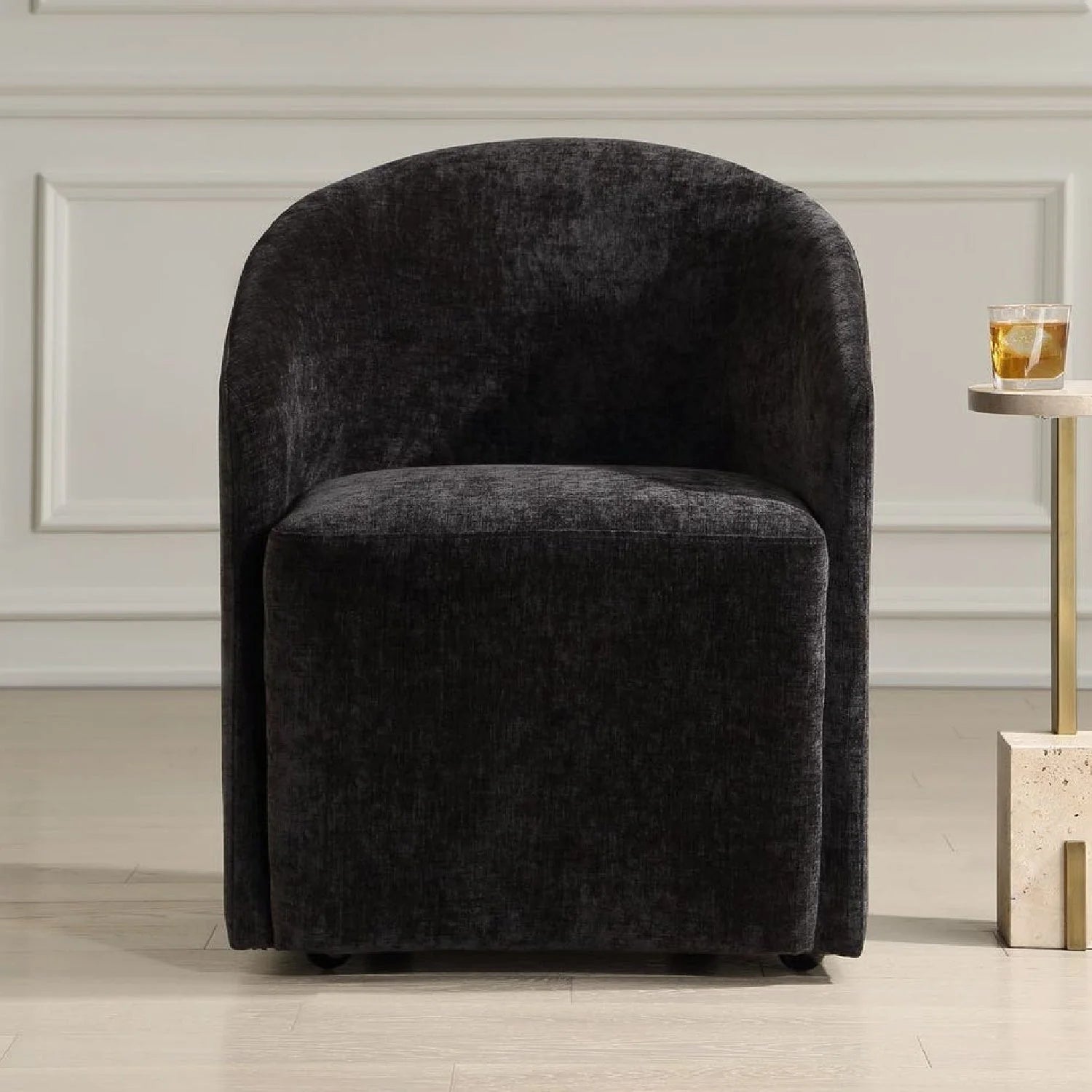 Luxury Velvet Barrel Wheeled Dining Chair European Style for Villa