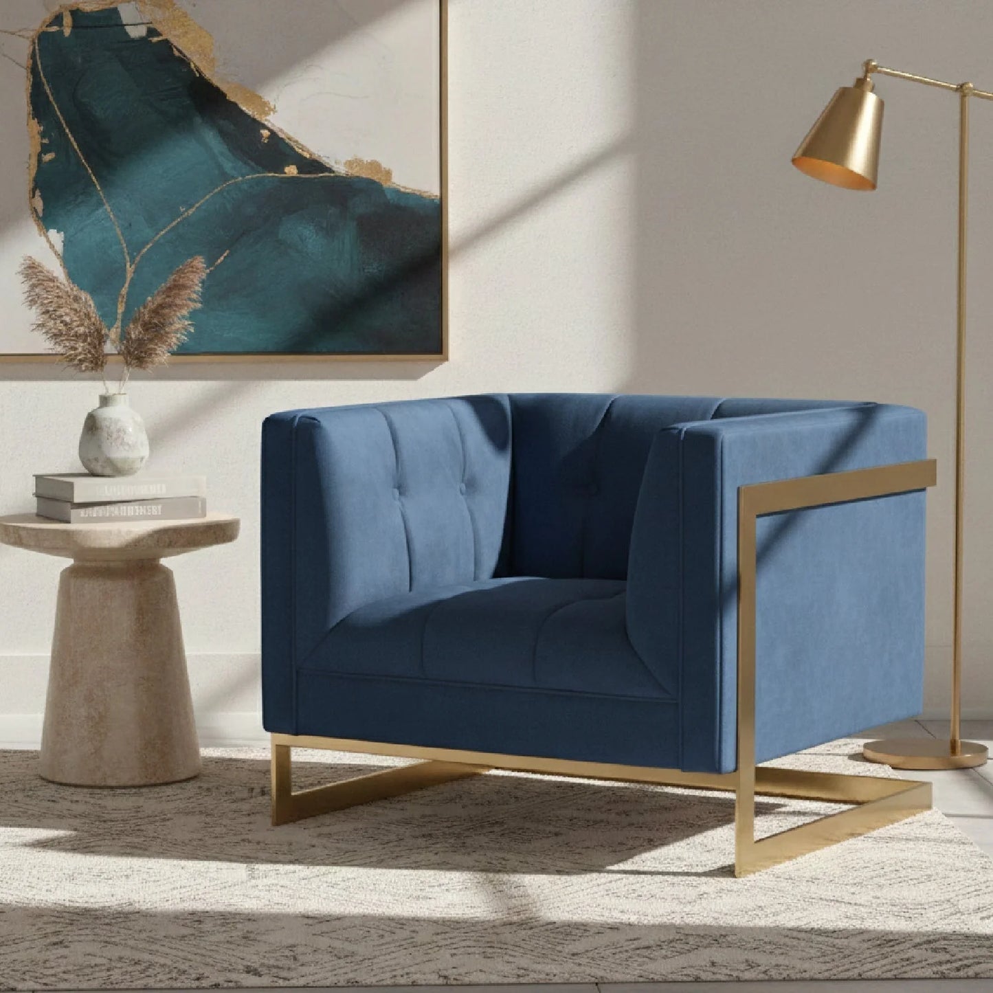 Luxury Velvet Button Tufted Accent Chair Modern Italian Style for Villa