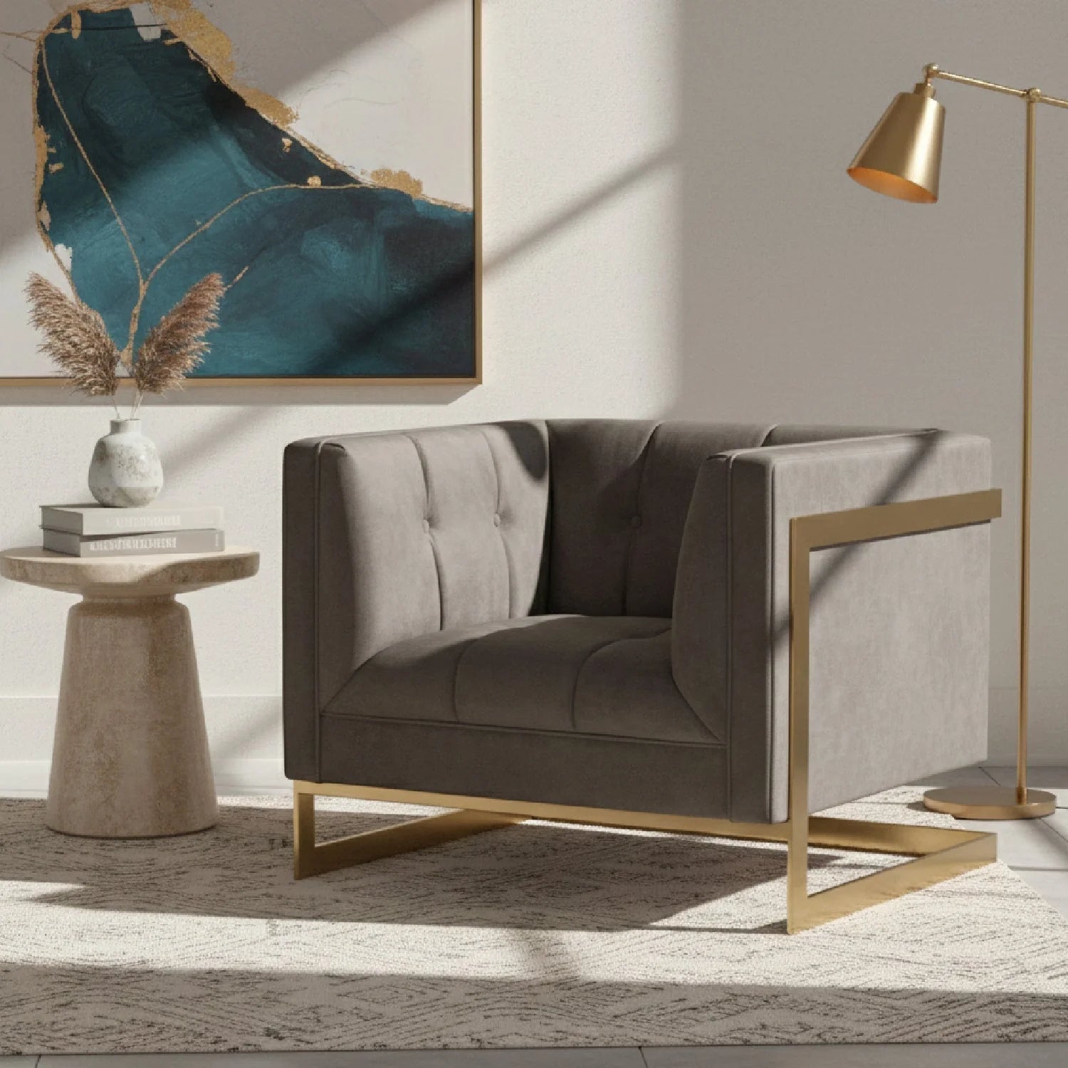 Luxury Velvet Button Tufted Accent Chair Modern Italian Style for Villa