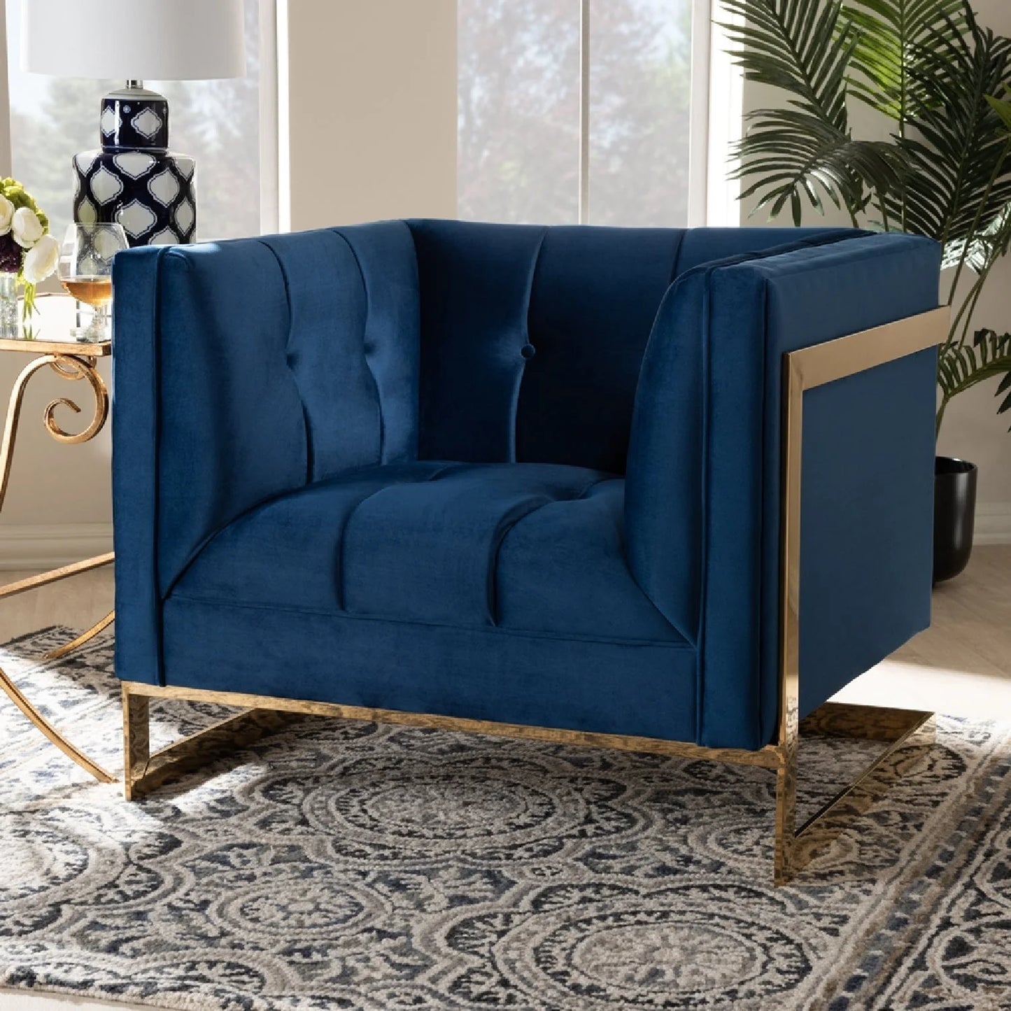 Luxury Velvet Button Tufted Accent Chair Modern Italian Style for Villa