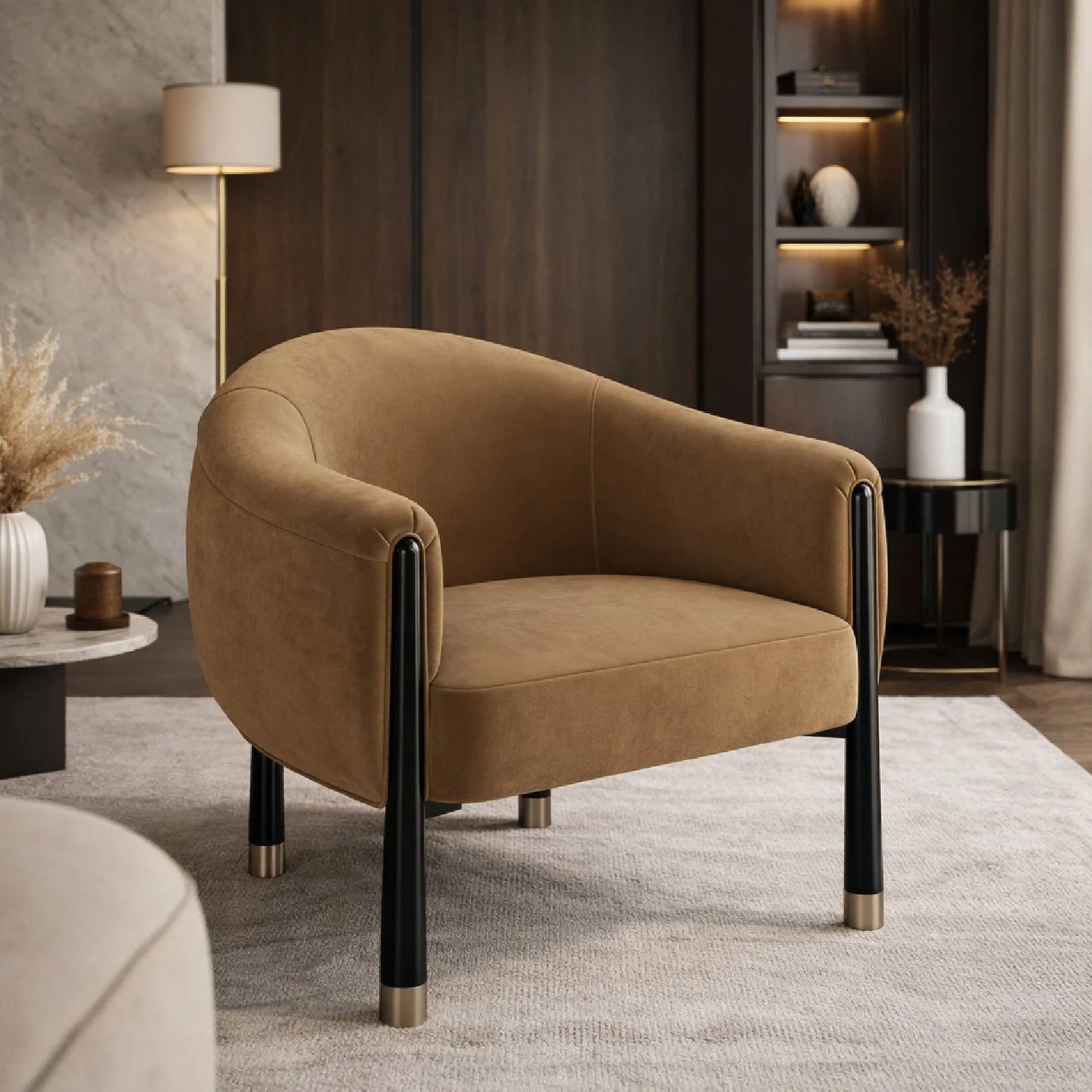 Luxury Velvet Curved Accent Chair Modern Italian Style for Villa