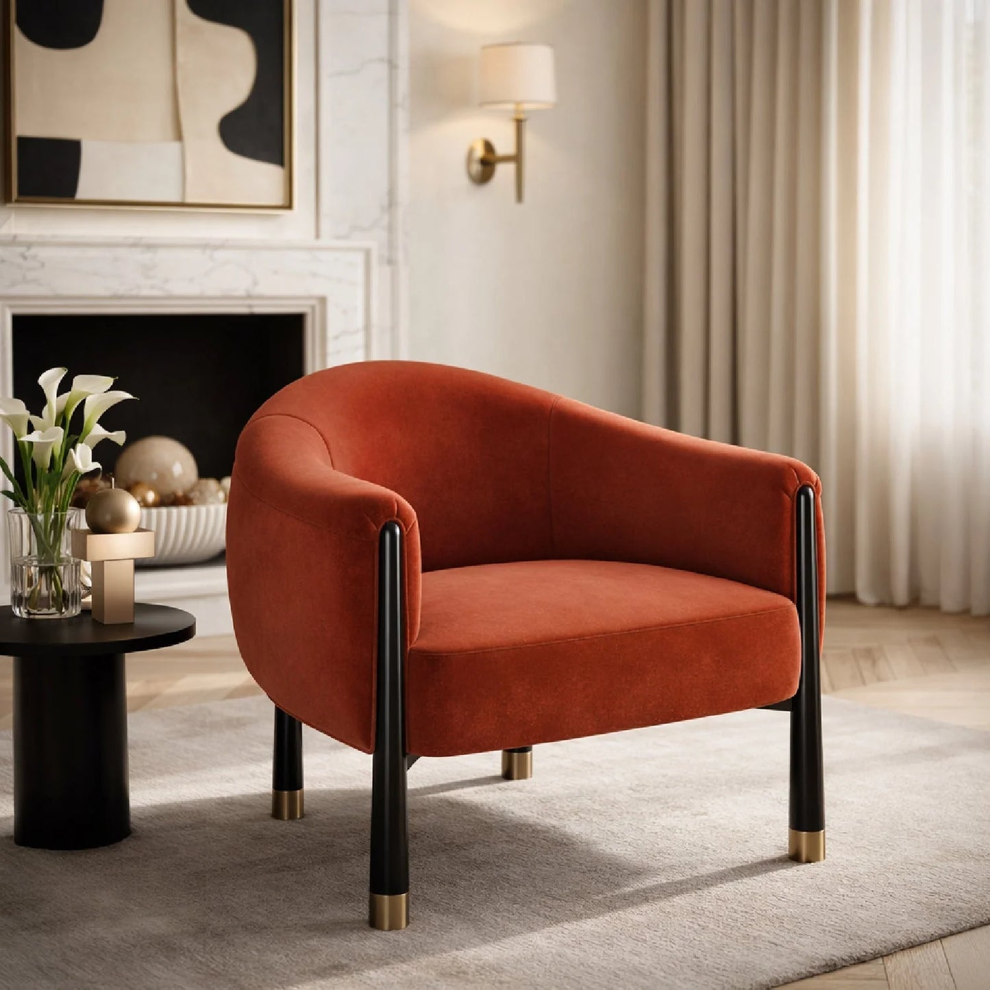 Luxury Velvet Curved Accent Chair Modern Italian Style for Villa