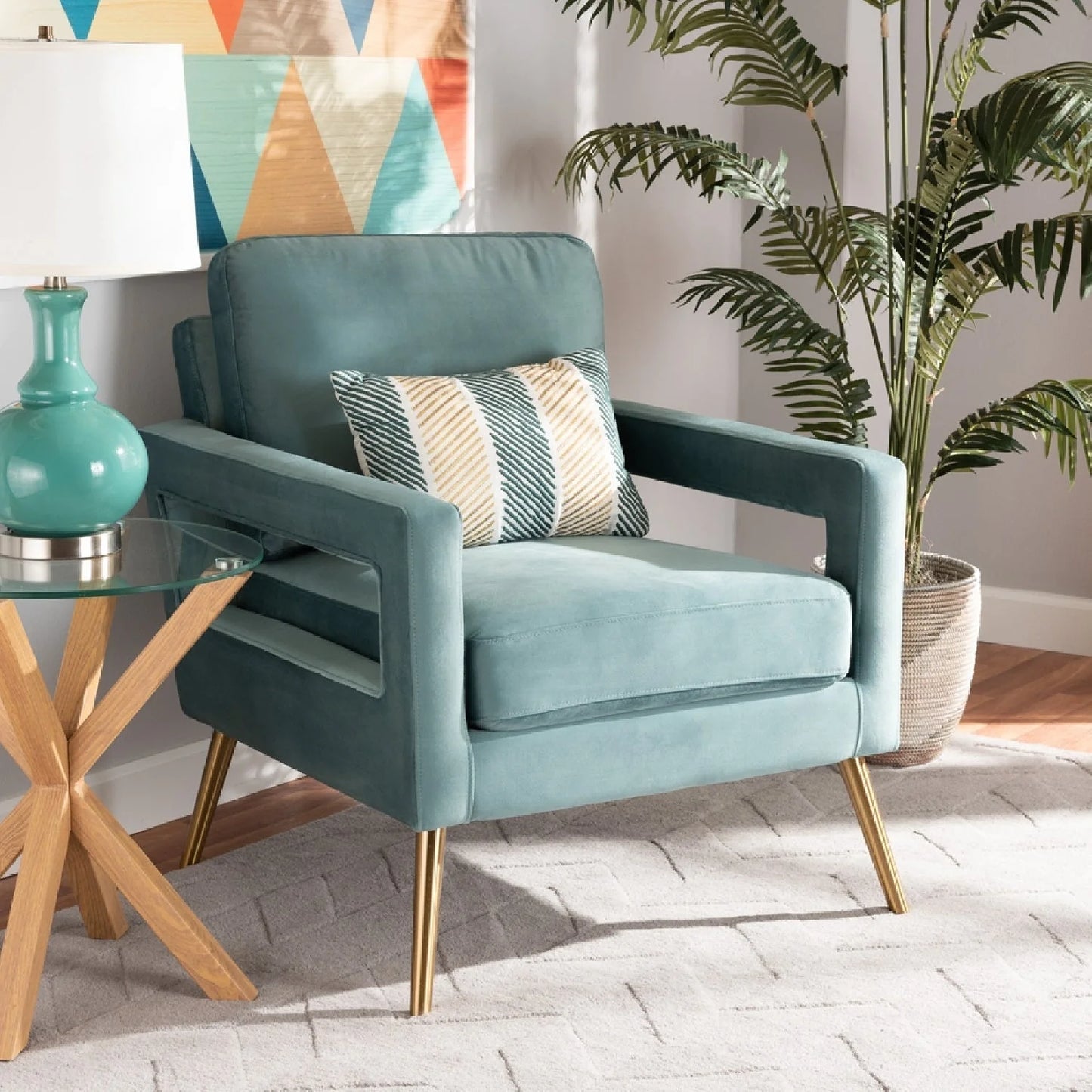 Luxury Velvet Open-Armed Accent Chair Modern Italian Style for Villa