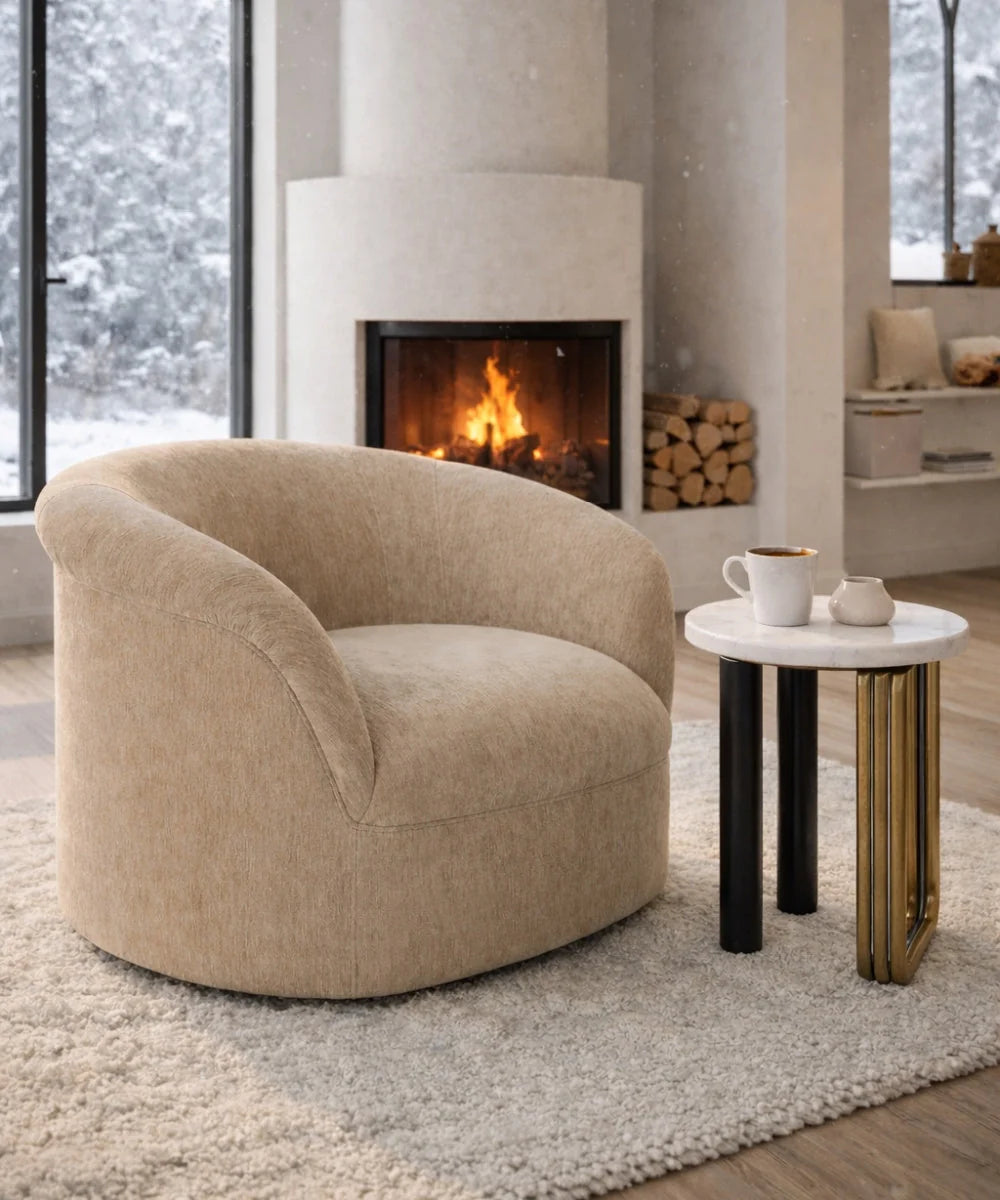 Luxury Velvet Rolled Arm Lounge Chair Modern Italian Style for Villa