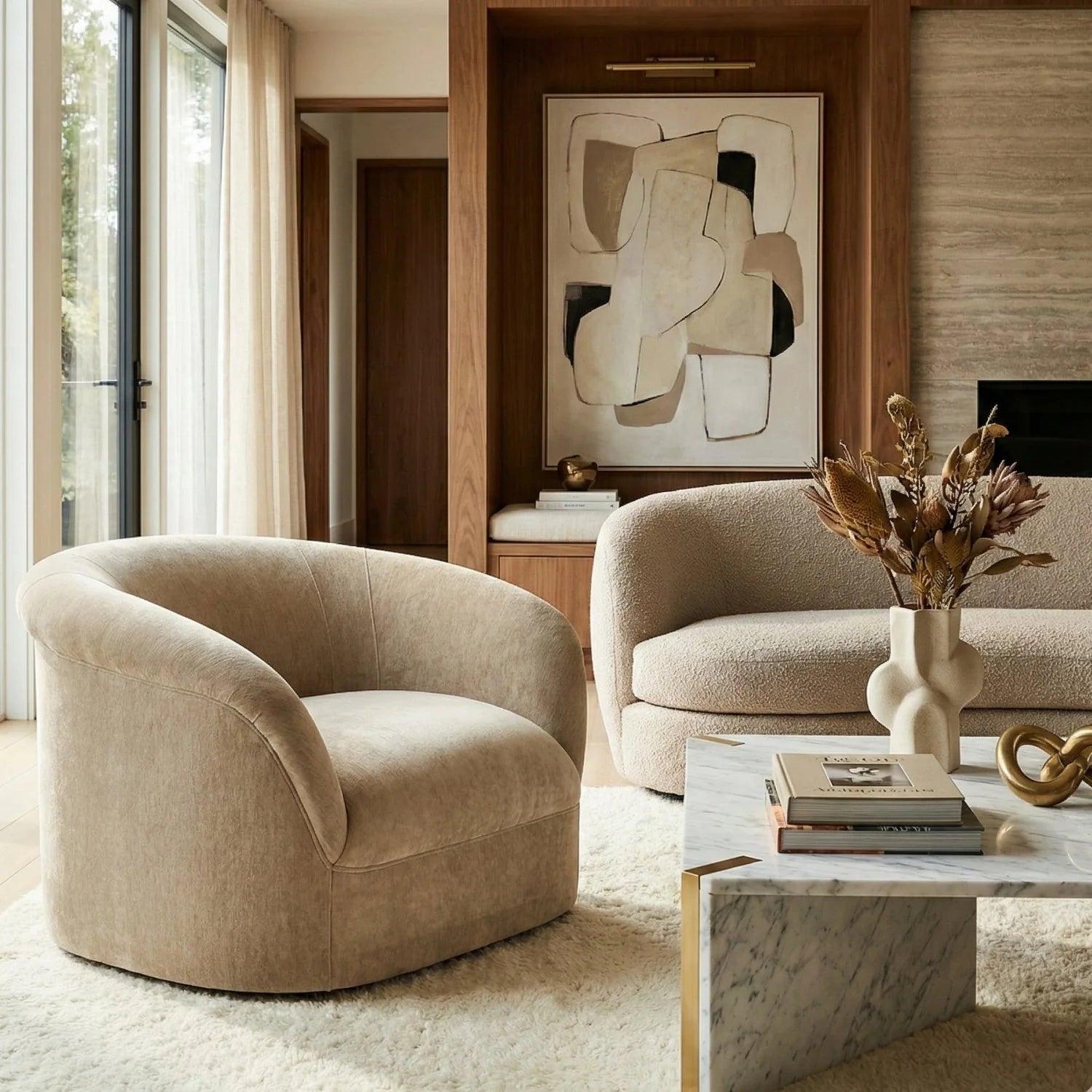 Luxury Velvet Rolled Arm Lounge Chair Modern Italian Style for Villa
