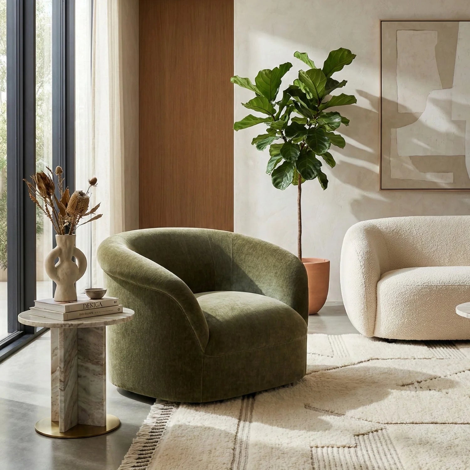 Luxury Velvet Rolled Arm Lounge Chair Modern Italian Style for Villa