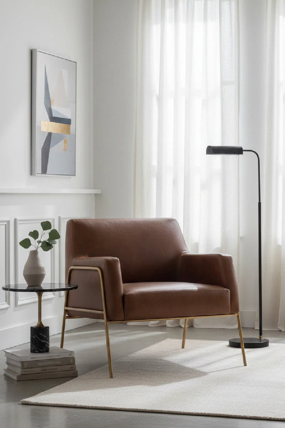 Luxury Vintage Brown Leather Lounge Chair Modern Italian Style for Villa
