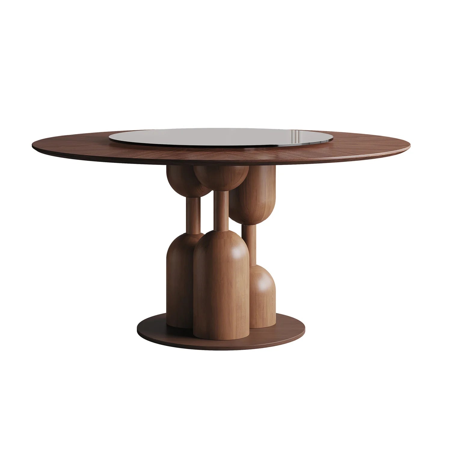Luxury Wabi-Sabi Walnut Glass Round Dining Table Modern Italian Style for Villa