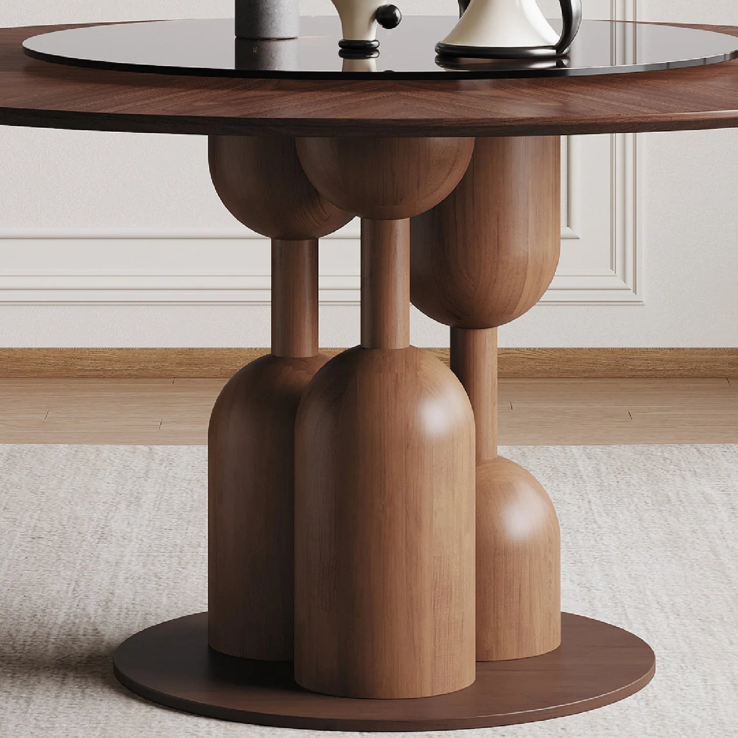 Luxury Wabi-Sabi Walnut Glass Round Dining Table Modern Italian Style for Villa