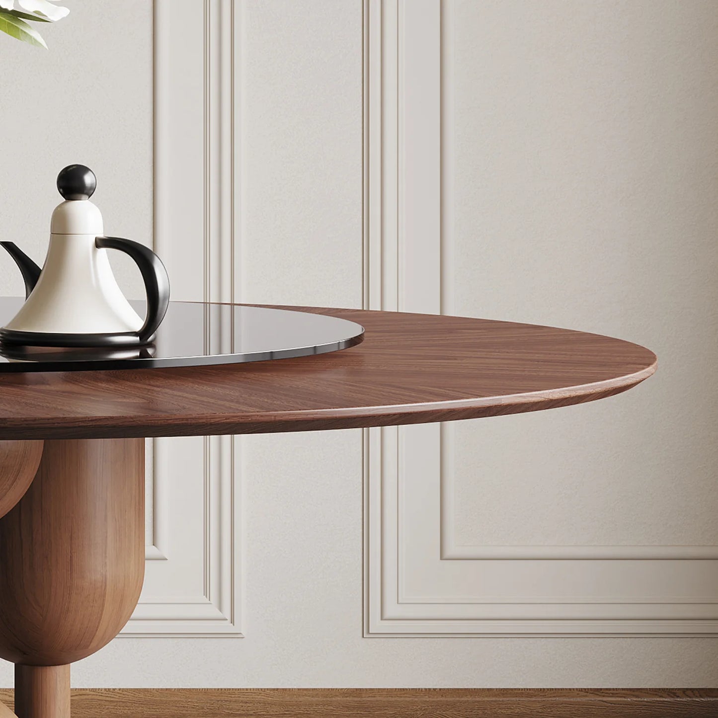 Luxury Wabi-Sabi Walnut Glass Round Dining Table Modern Italian Style for Villa