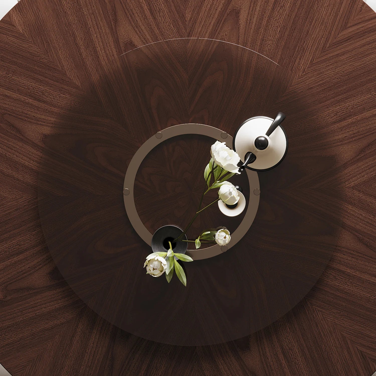 Luxury Wabi-Sabi Walnut Glass Round Dining Table Modern Italian Style for Villa