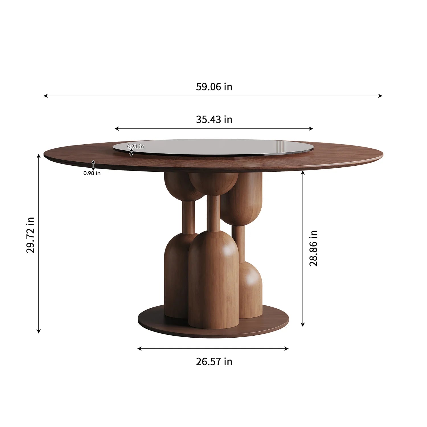 Luxury Wabi-Sabi Walnut Glass Round Dining Table Modern Italian Style for Villa