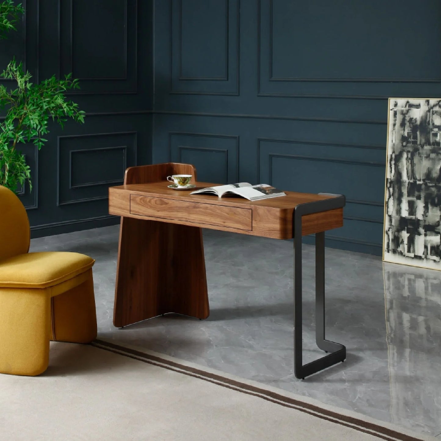 Luxury Walnut 2-Drawer Modern Desk European Style for Villa