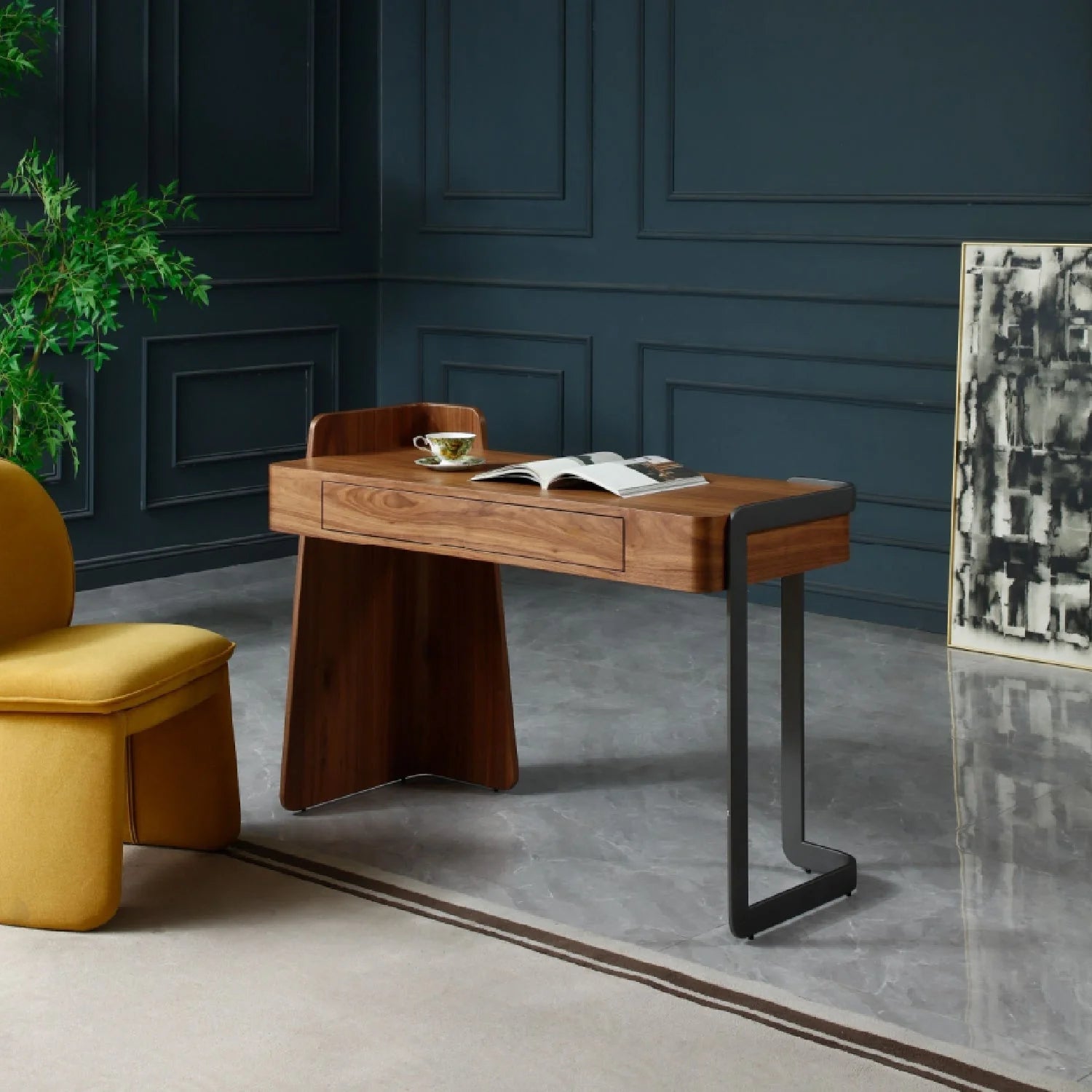 Luxury Walnut 2-Drawer Modern Desk European Style for Villa