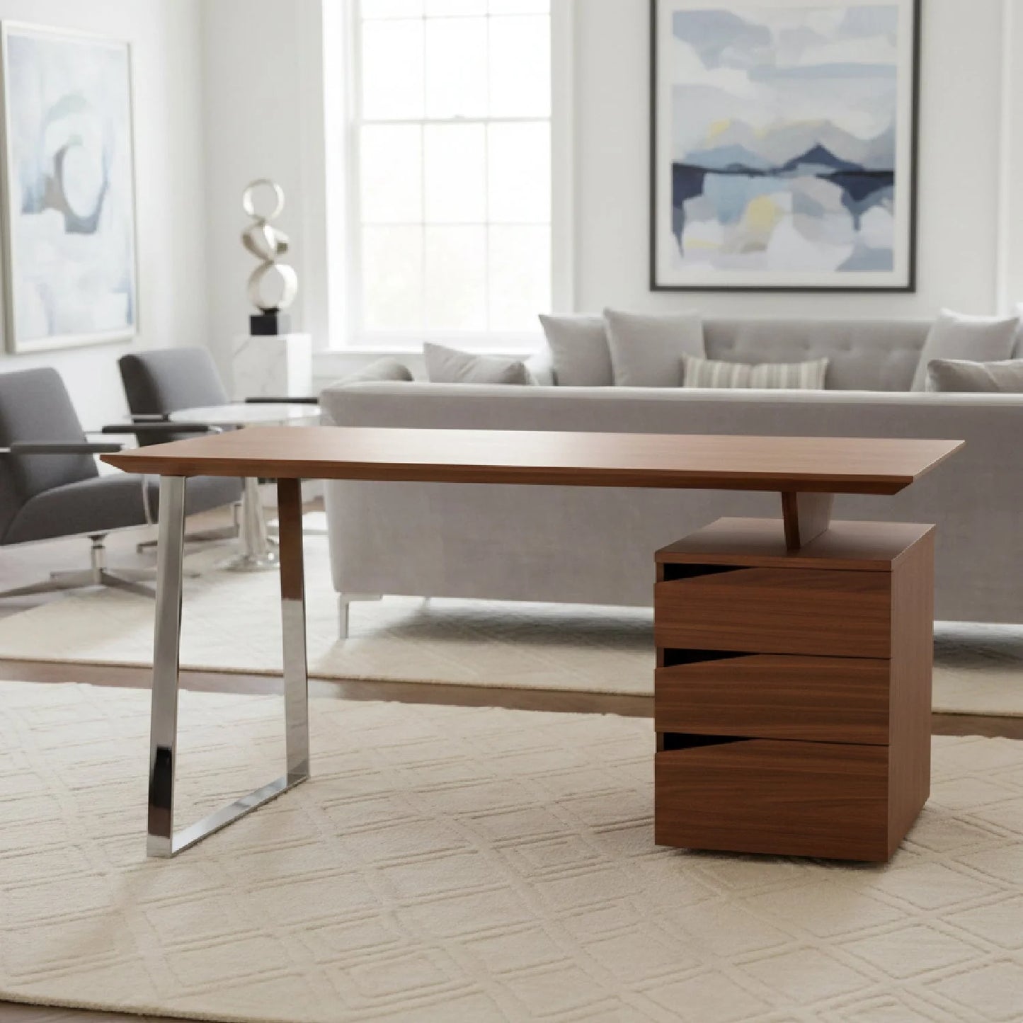 Luxury Walnut 3-Drawer Modern Desk European Style for Villa