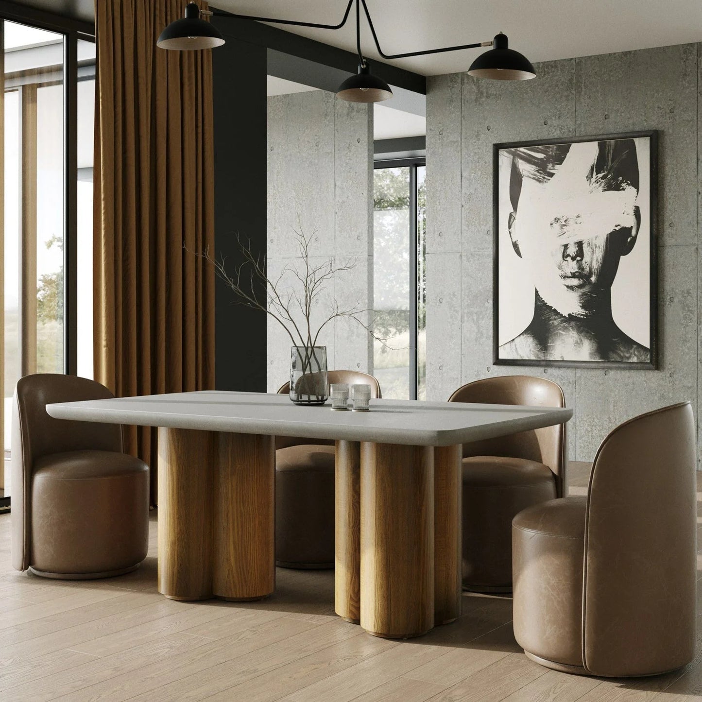 Luxury Walnut Base Rectangular Dining Table Modern Italian Style for Villa