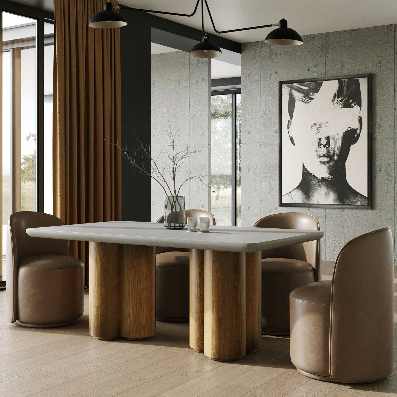Luxury Walnut Base Rectangular Dining Table Modern Italian Style for Villa
