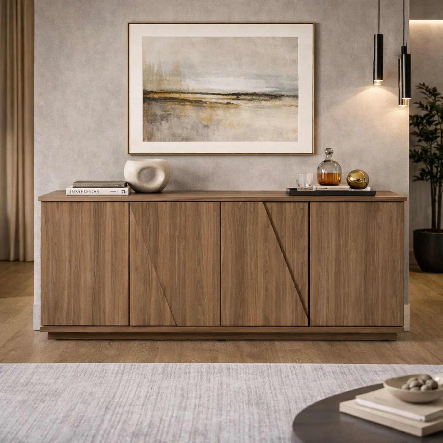 Luxury Walnut Caracalla 4-Door Sideboard European Style for Villa