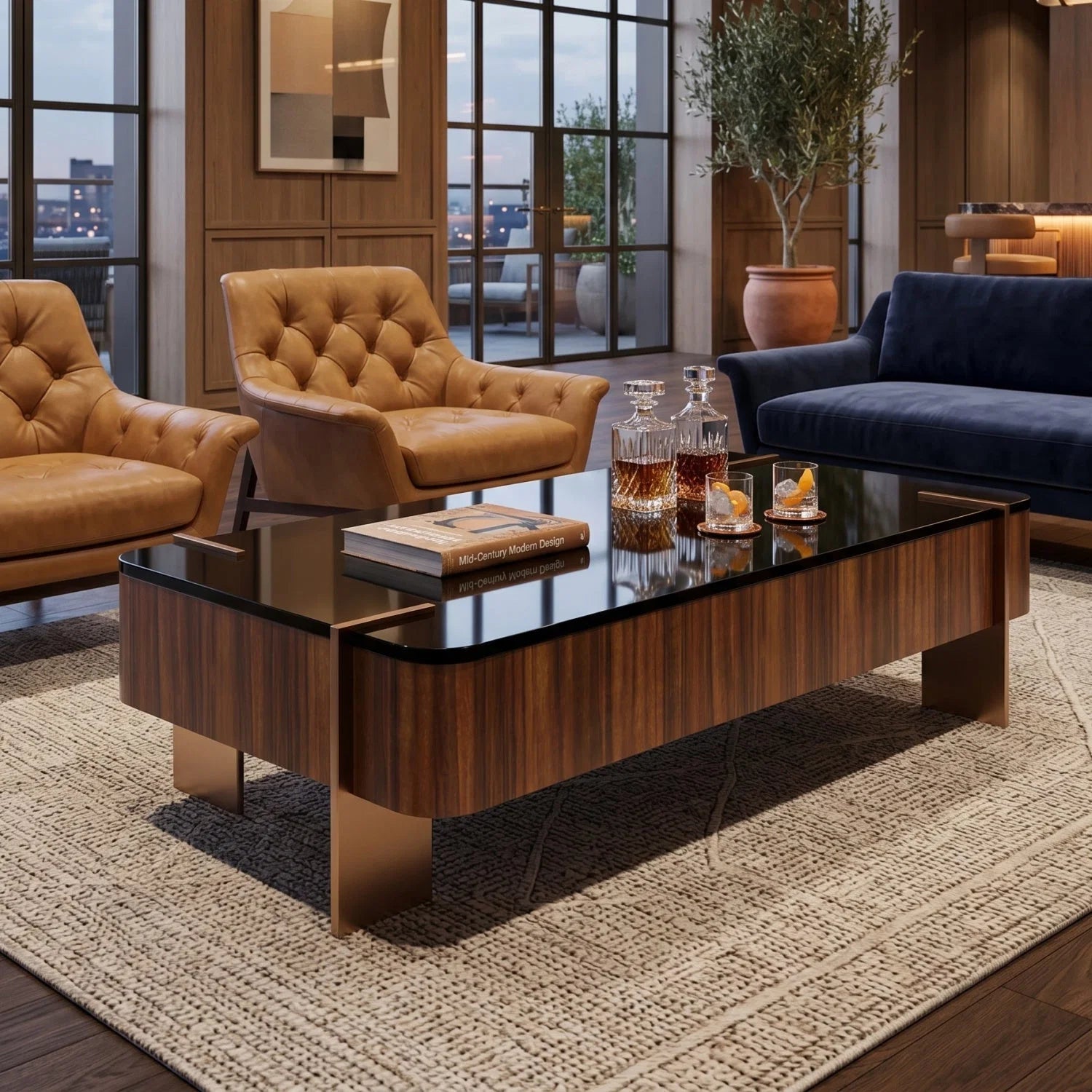 Luxury Walnut Coffee Table Modern Italian Style for Villa