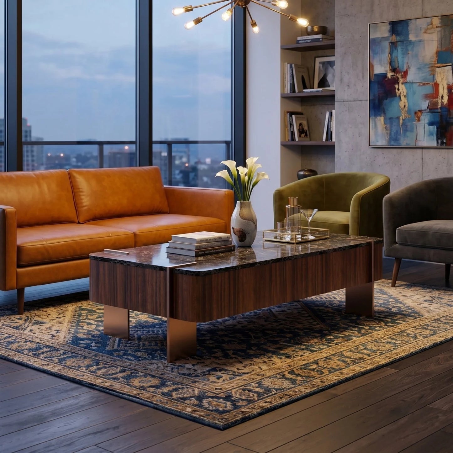 Luxury Walnut Coffee Table Modern Italian Style for Villa