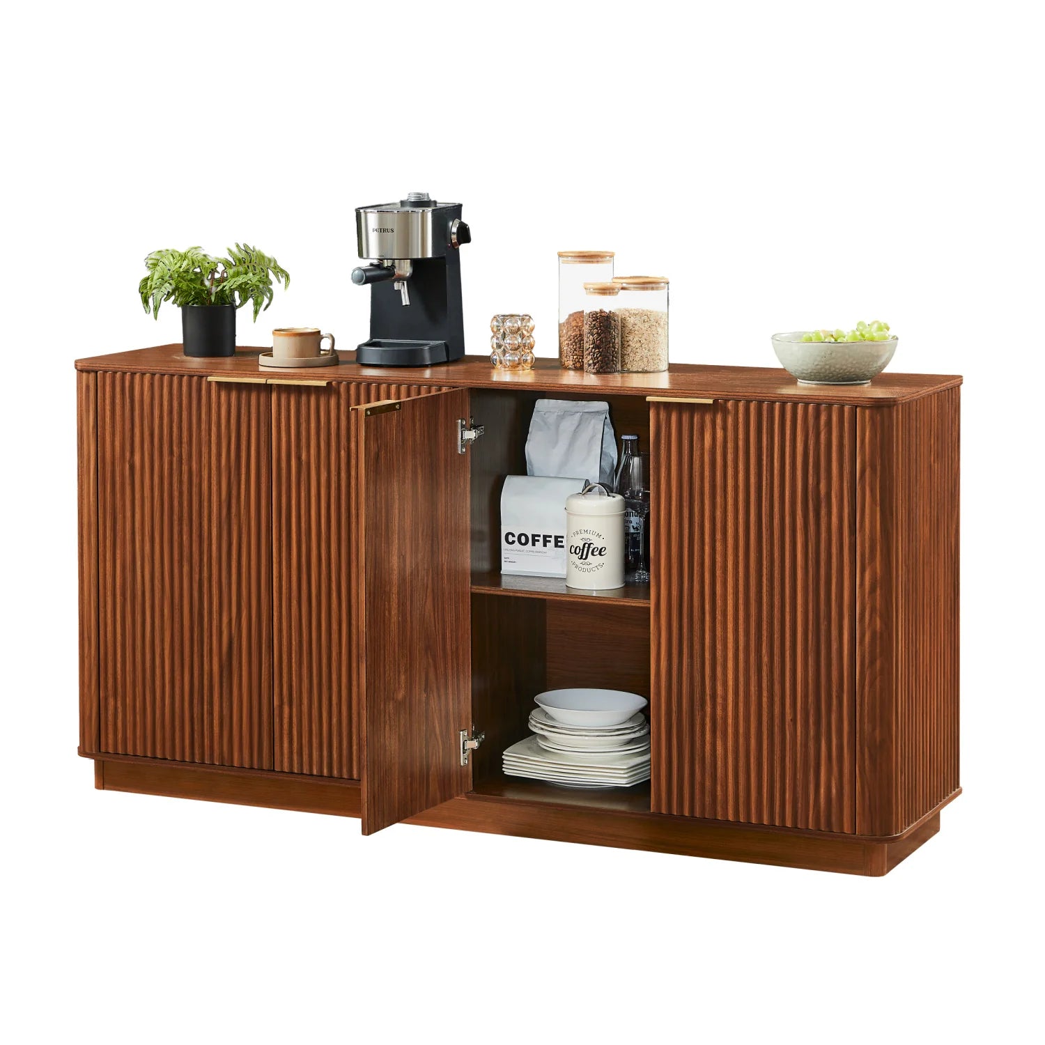Luxury Walnut Curved Wave Sideboard European Style for Villa