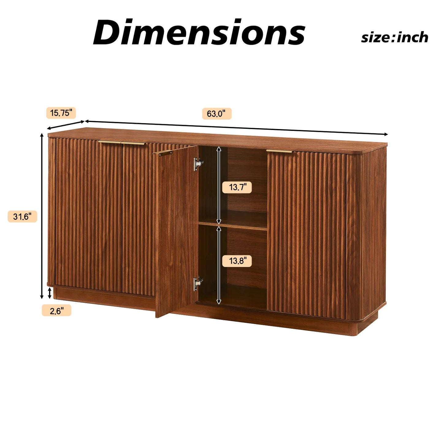 Luxury Walnut Curved Wave Sideboard European Style for Villa