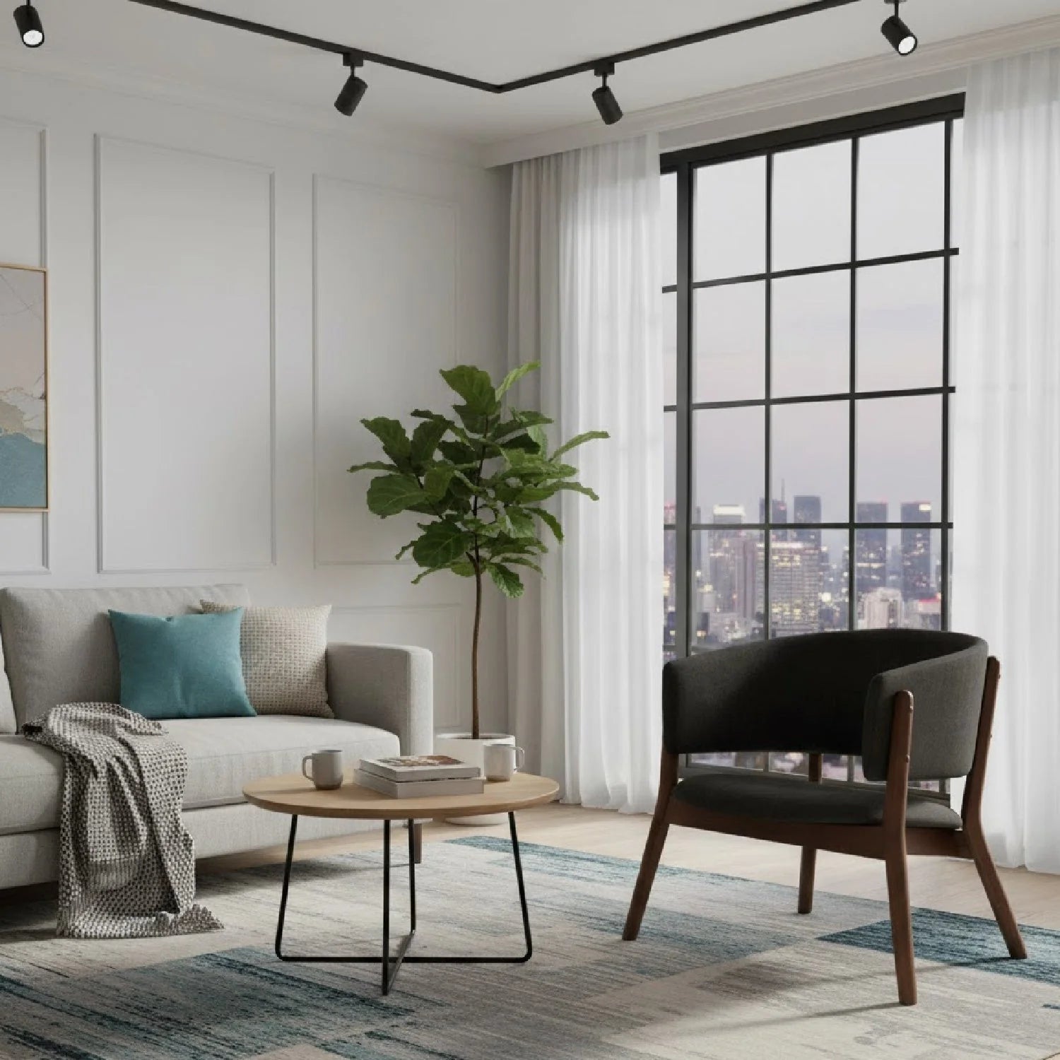 Luxury Walnut Framed Curved Accent Chairs Modern Italian Style for Villa