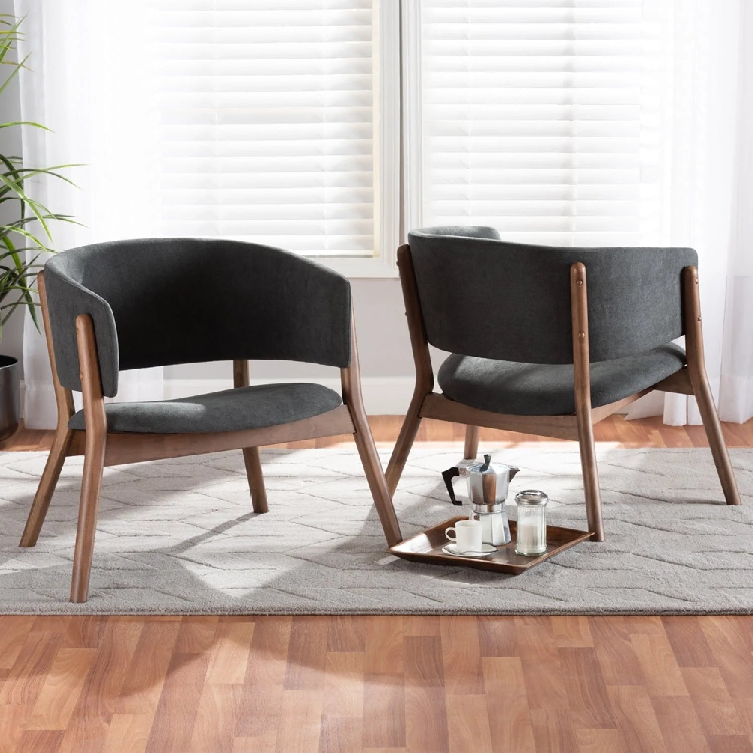 Luxury Walnut Framed Curved Accent Chairs Modern Italian Style for Villa