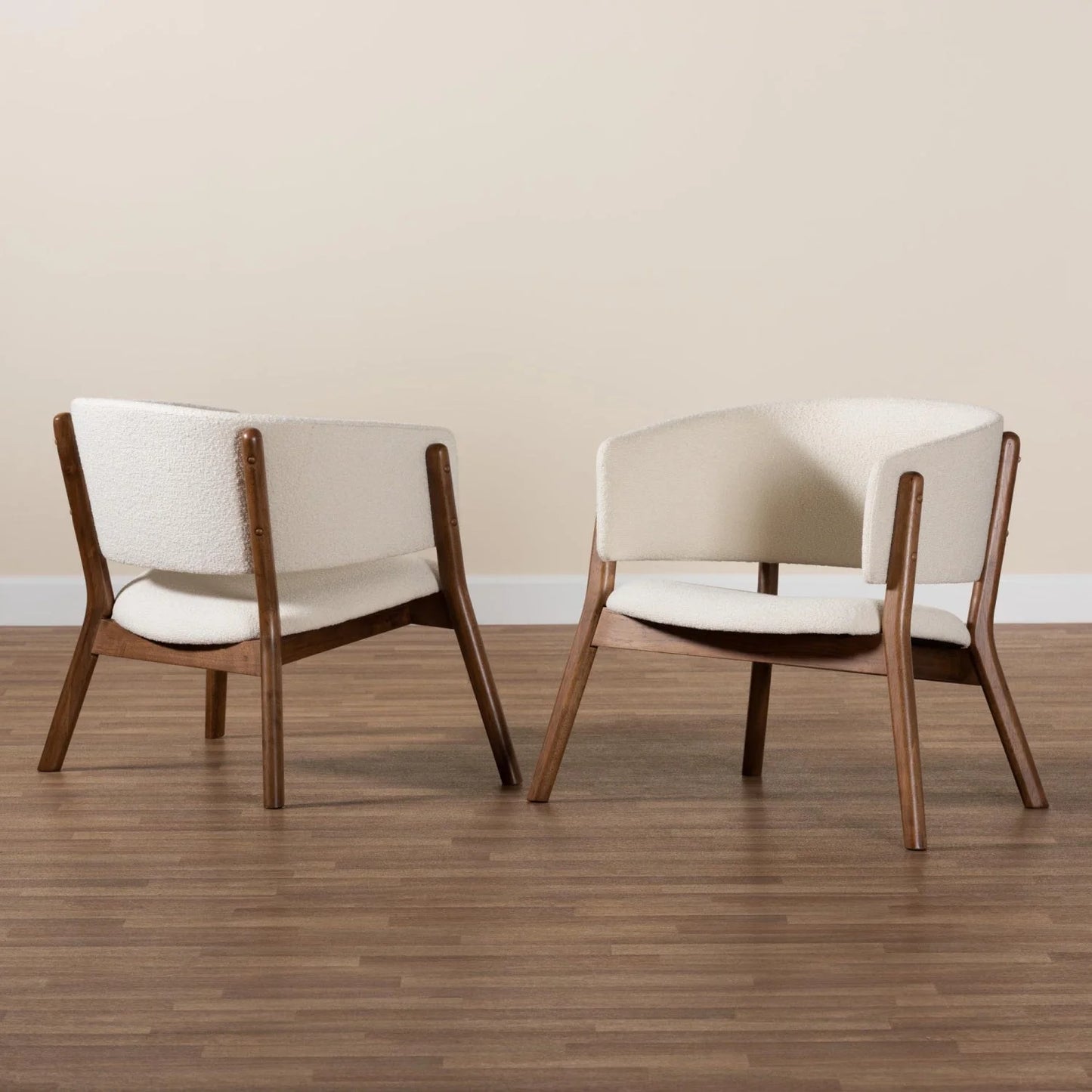Luxury Walnut Framed Curved Accent Chairs Modern Italian Style for Villa