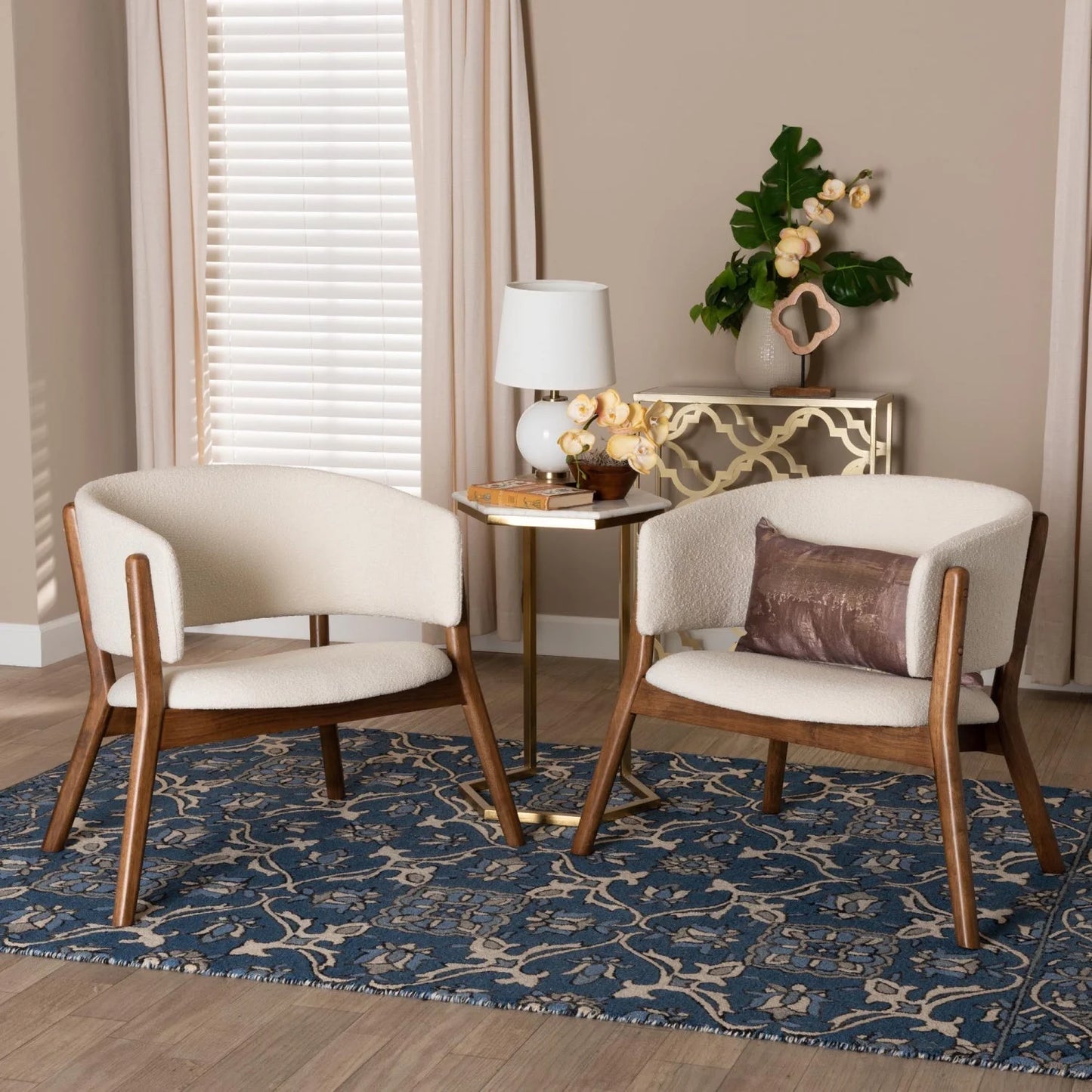 Luxury Walnut Framed Curved Accent Chairs Modern Italian Style for Villa