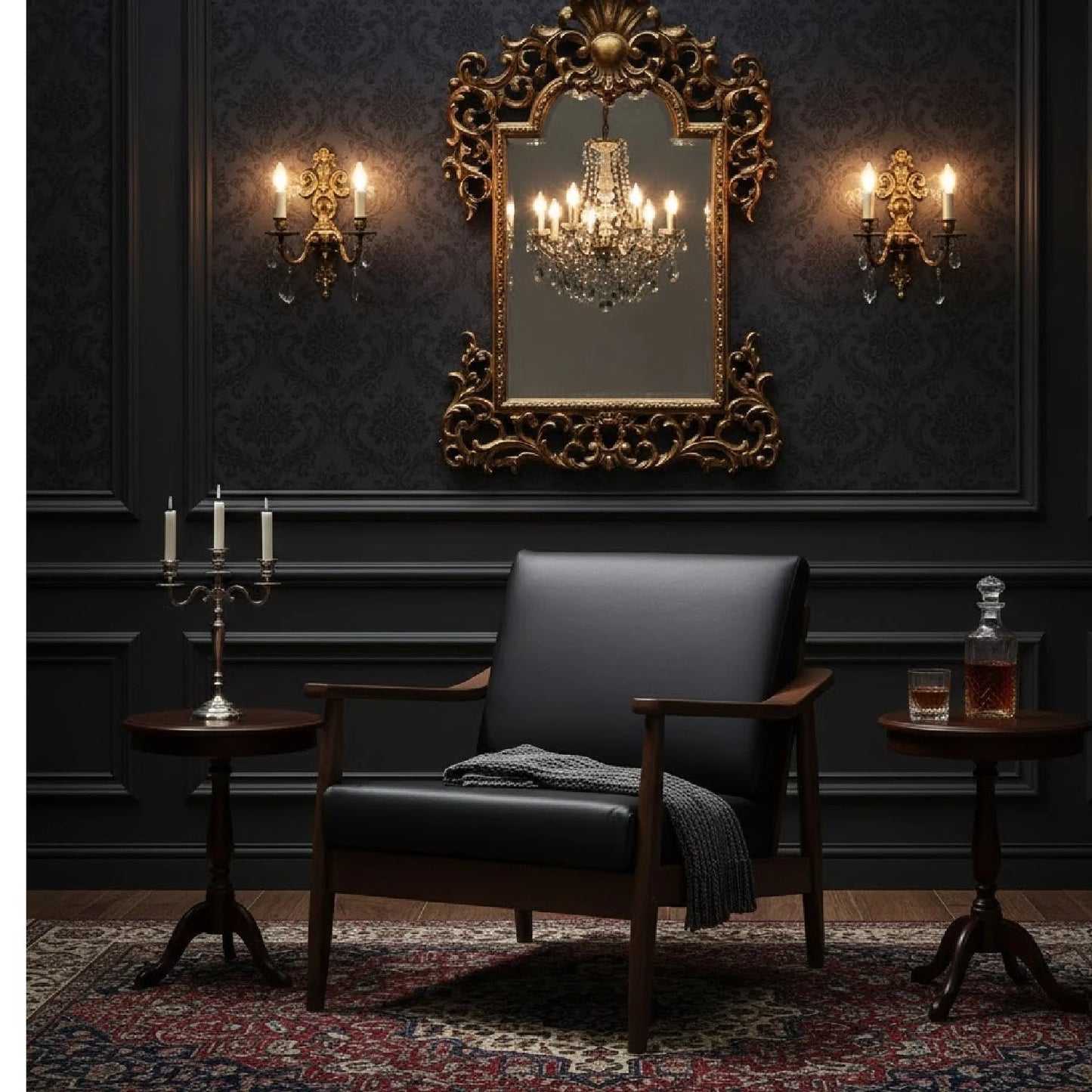Luxury Walnut Framed Lounge Chair European Style for Villa