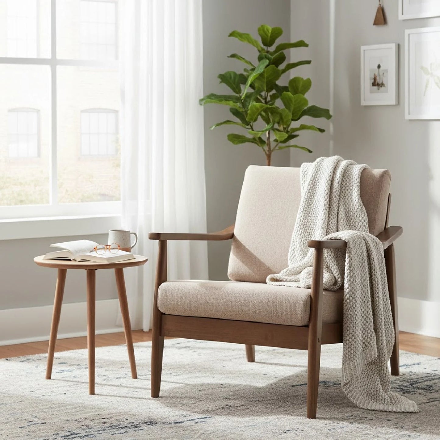 Luxury Walnut Framed Lounge Chair European Style for Villa