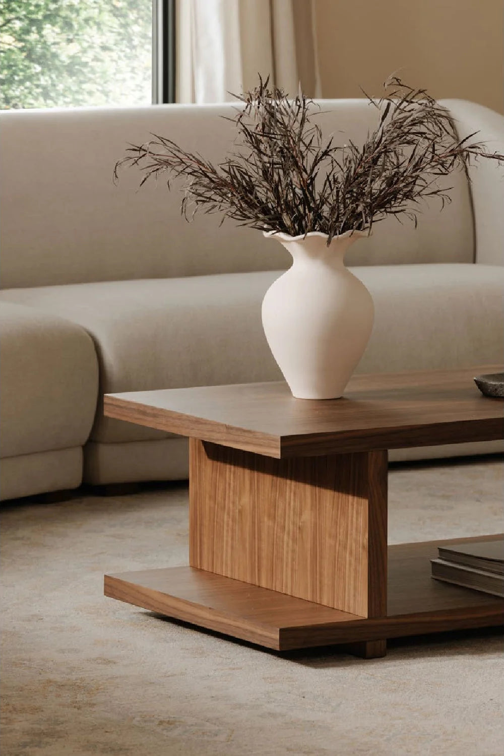Luxury Walnut Open Storage Coffee Table Modern Italian Style for Villa