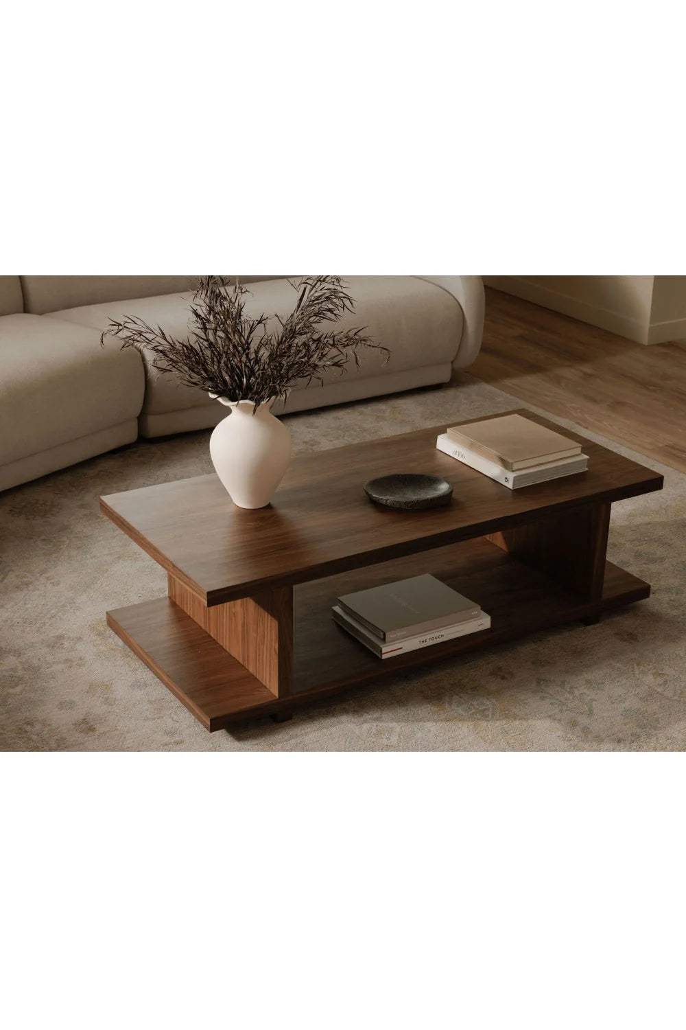 Luxury Walnut Open Storage Coffee Table Modern Italian Style for Villa