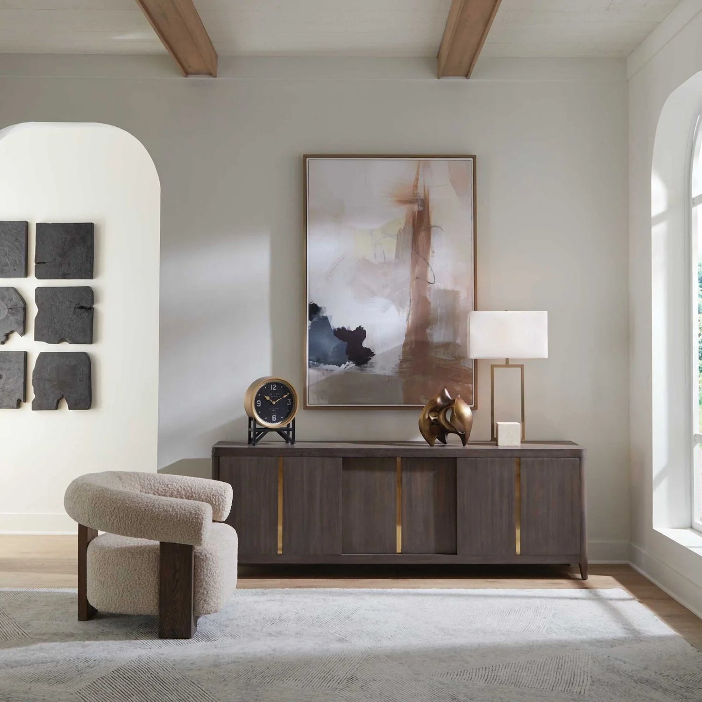 Luxury Walnut Sliding-Door Console Cabinet Modern Italian Style for Villa