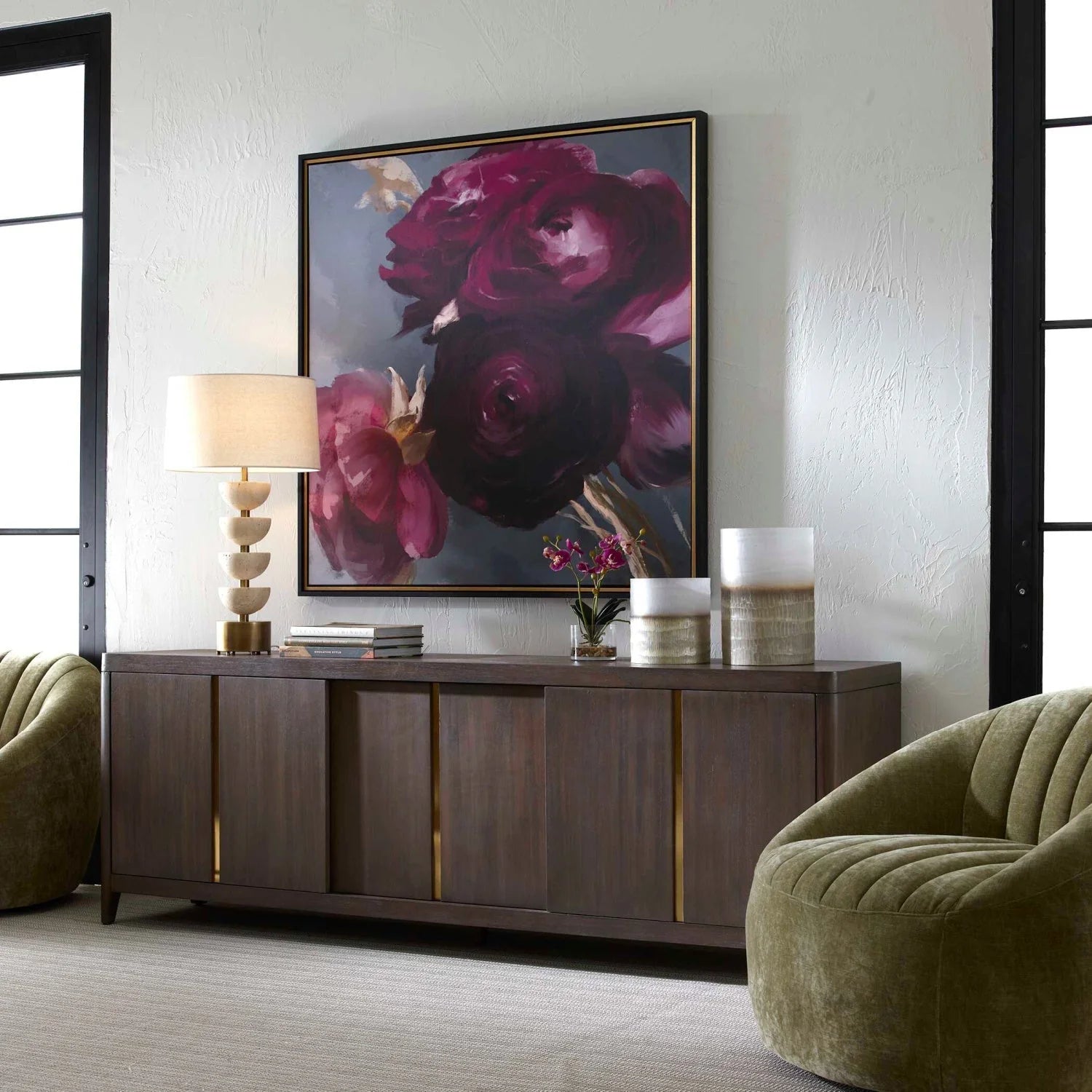 Luxury Walnut Sliding-Door Console Cabinet Modern Italian Style for Villa