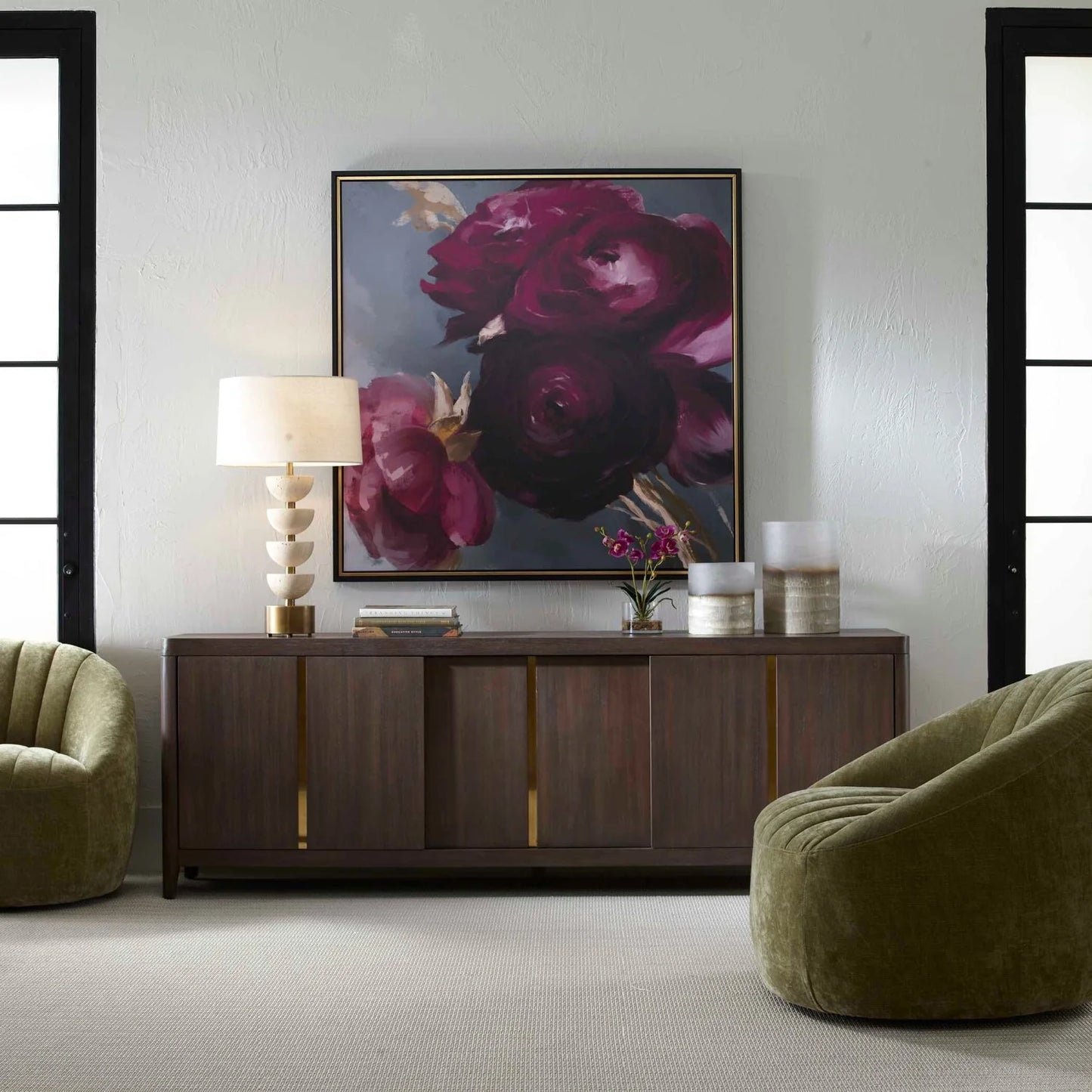 Luxury Walnut Sliding-Door Console Cabinet Modern Italian Style for Villa